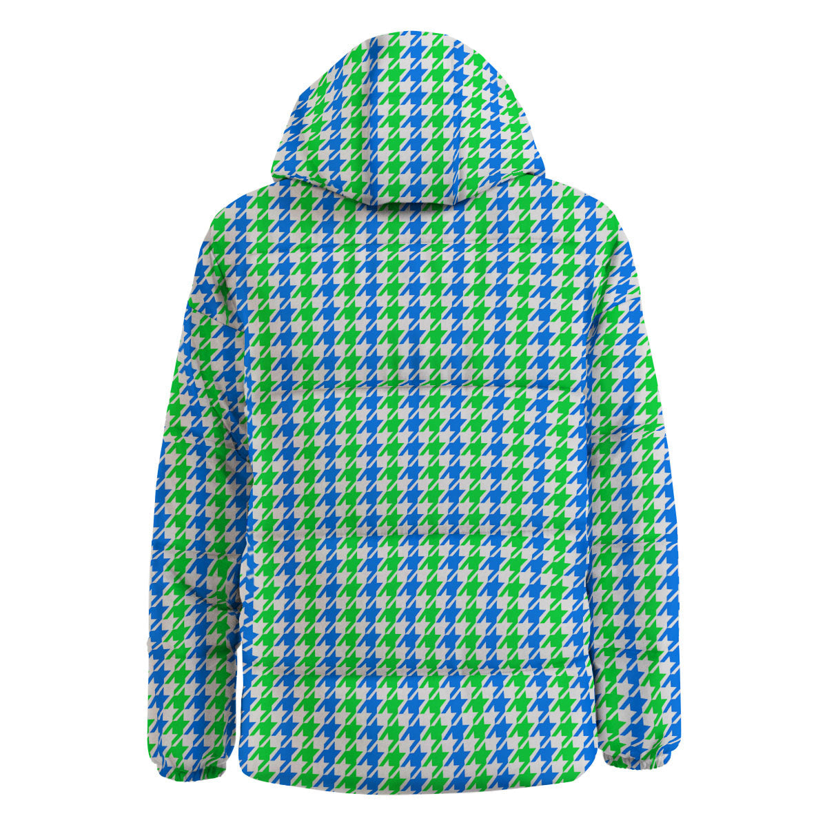 Green Blue And White Houndstooth Print Down Jacket-grizzshop