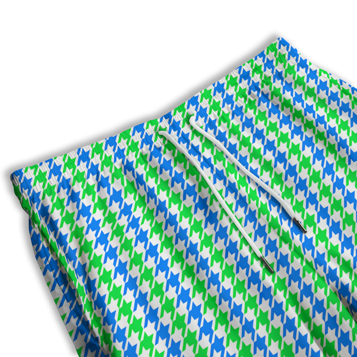 Green Blue And White Houndstooth Print Men's Athletic Shorts