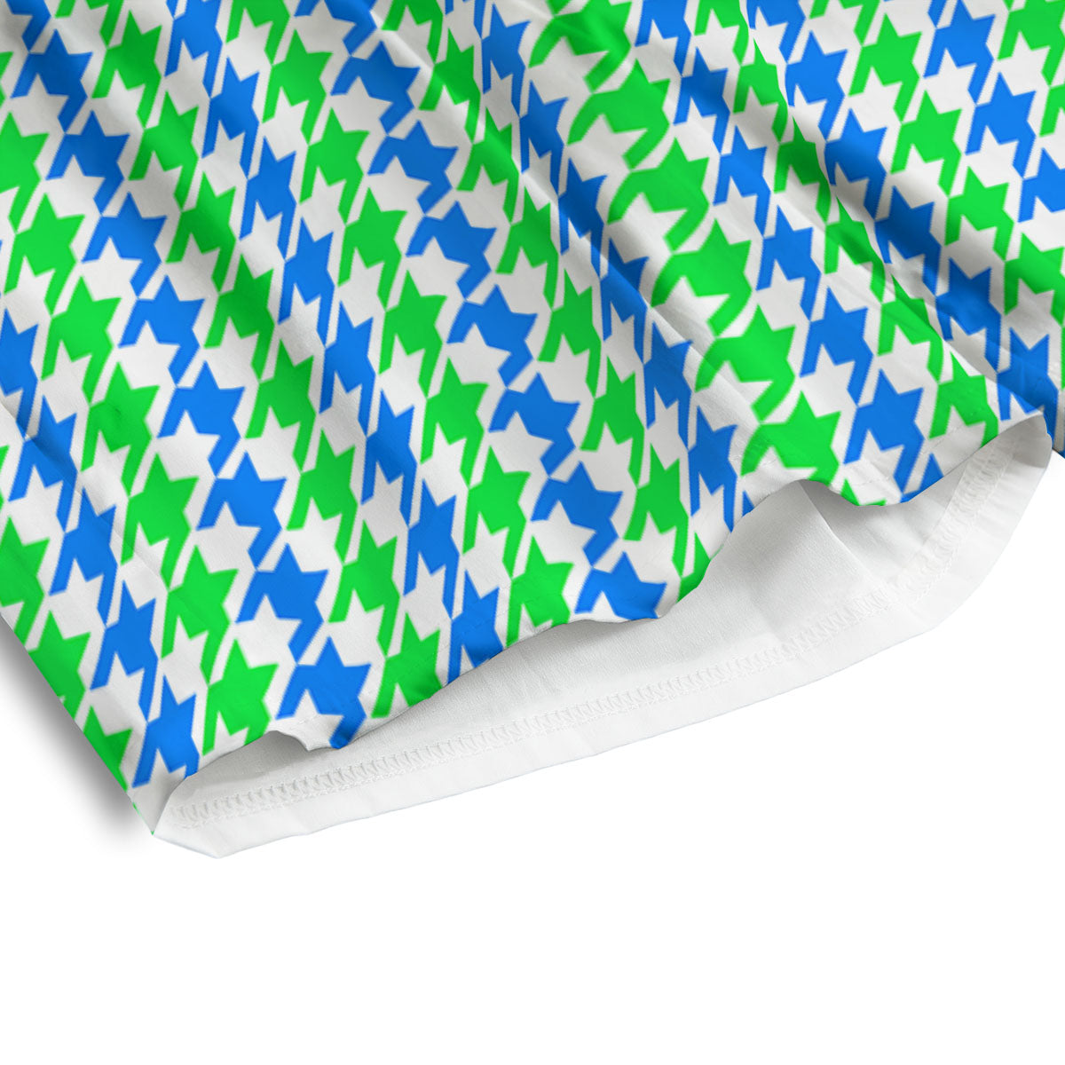 Green Blue And White Houndstooth Print Men's Athletic Shorts