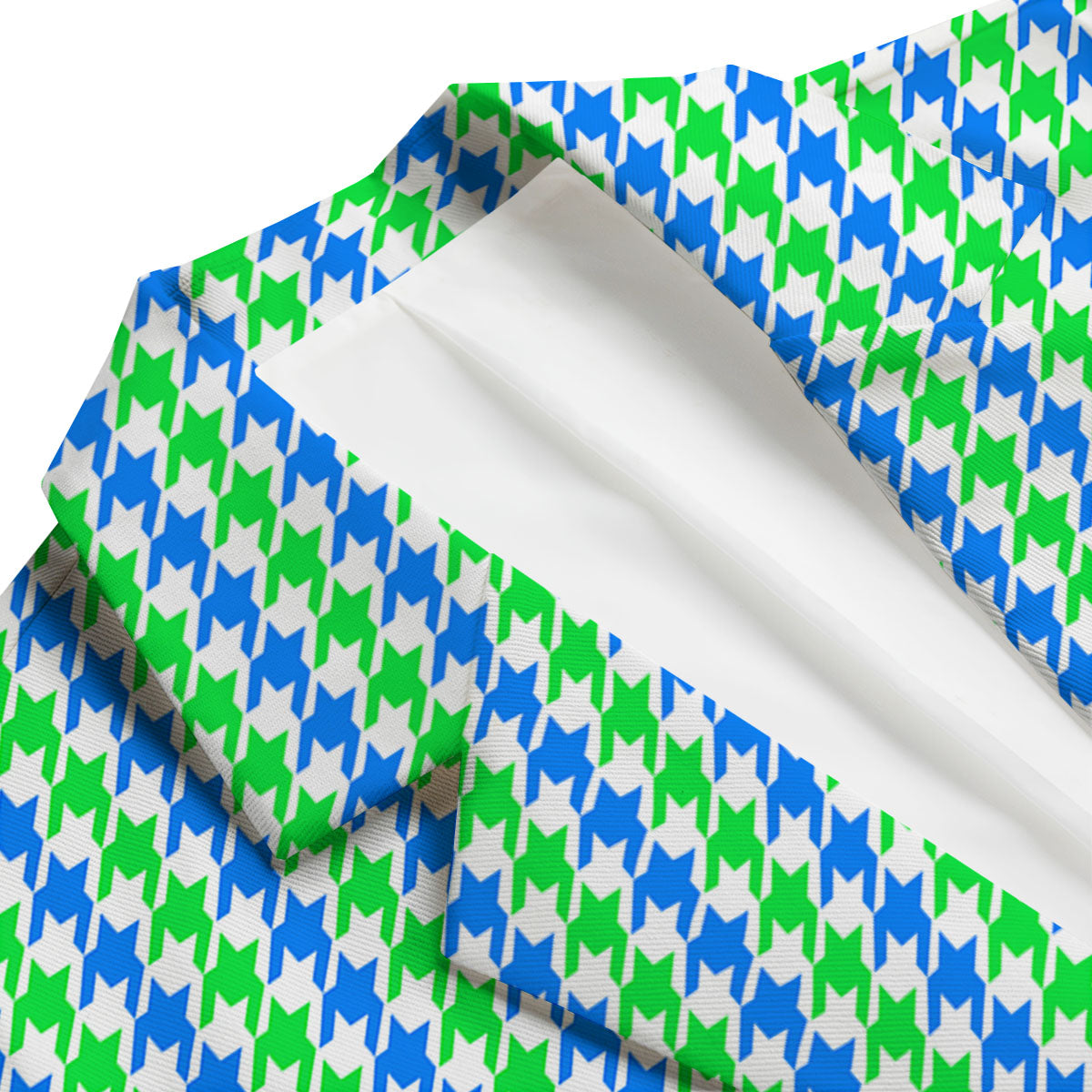 Green Blue And White Houndstooth Print Men's Blazer-grizzshop