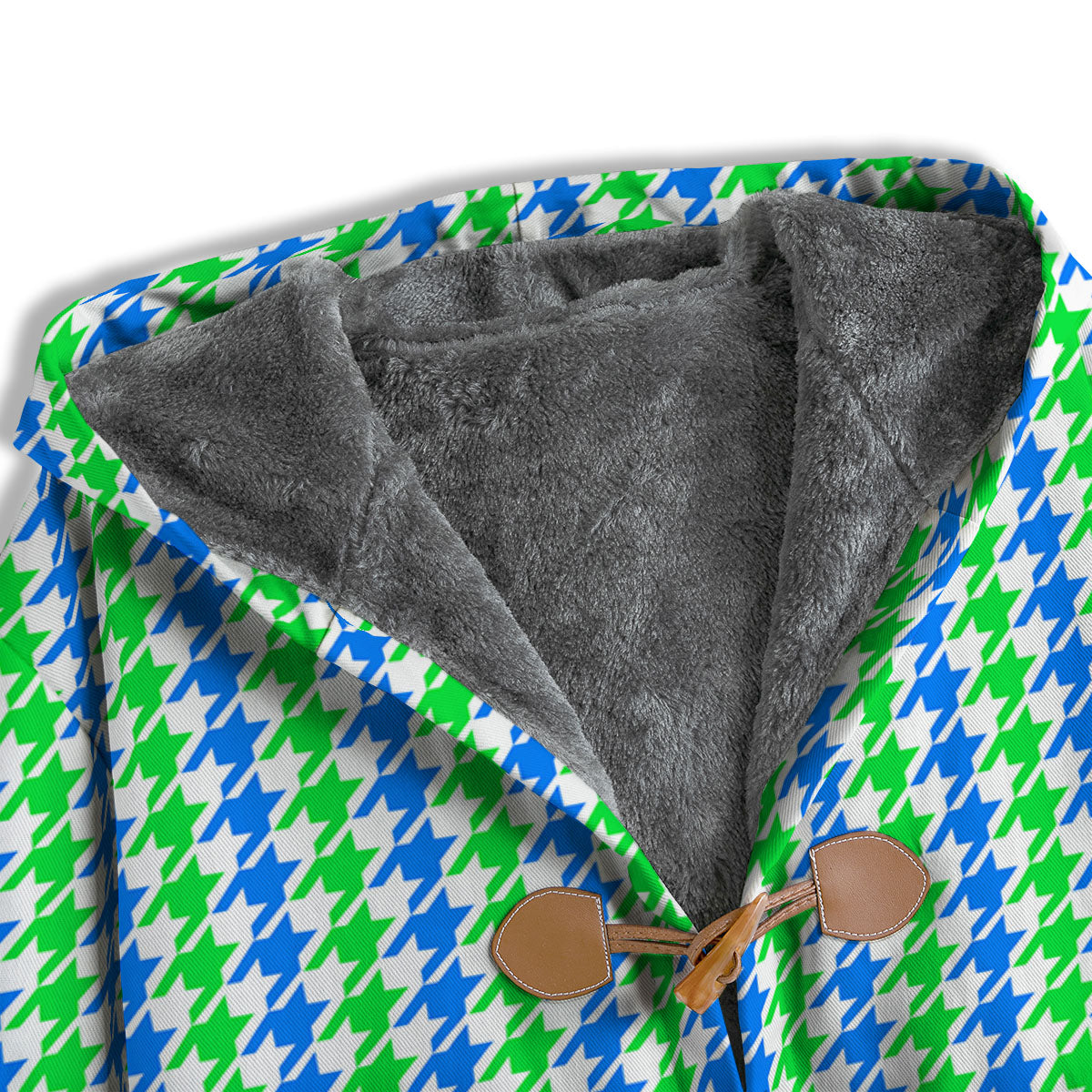 Green Blue And White Houndstooth Print Men's Windbreaker Jacket-grizzshop
