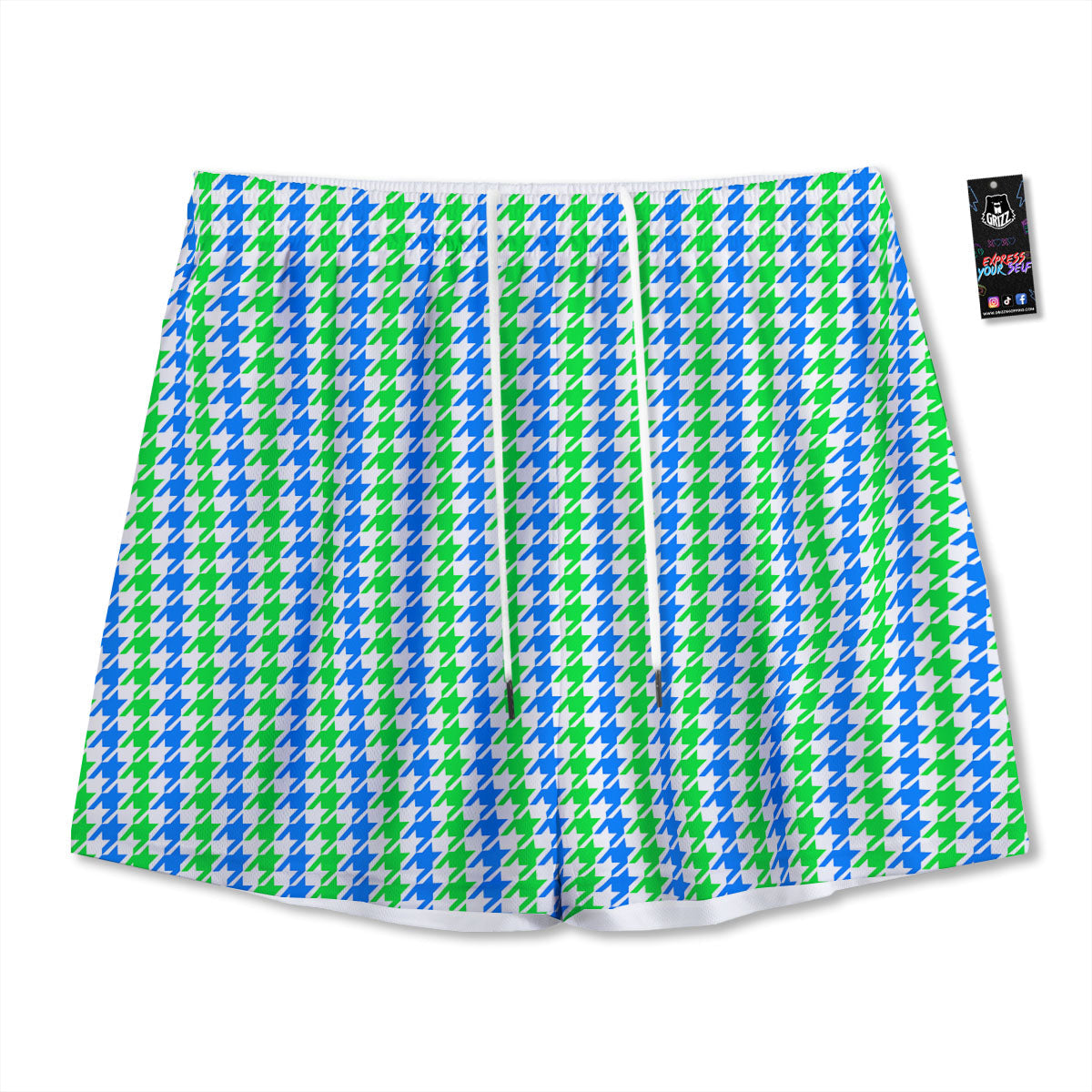 Geometric Cube Dark Green Print Pattern Mesh Shorts