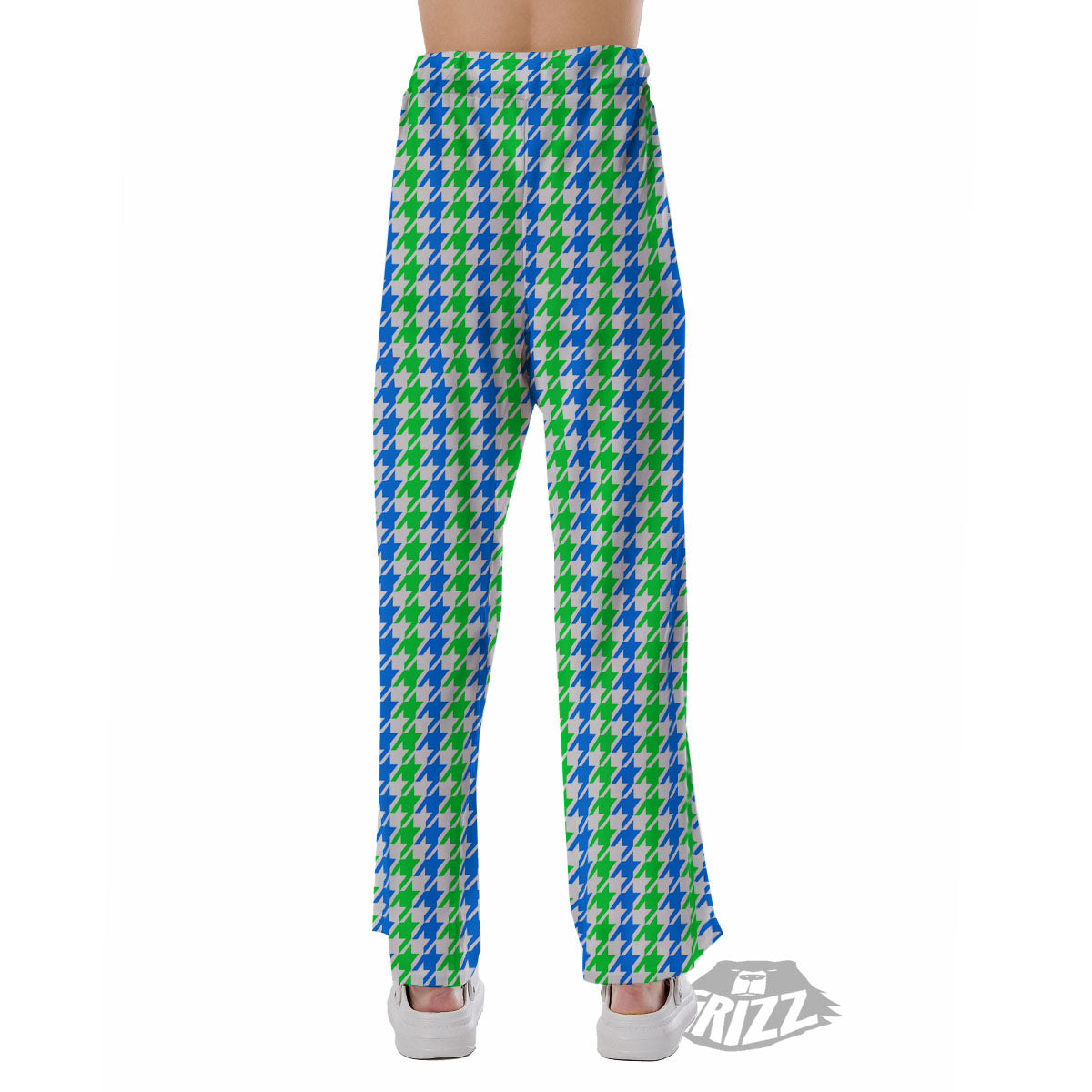 Green Blue And White Houndstooth Print Pajama Pants-grizzshop