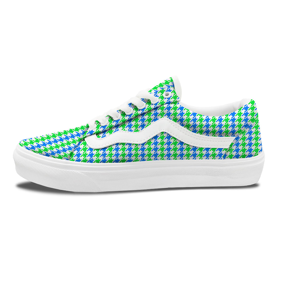 Green Blue And White Houndstooth Print Skate Shoes-grizzshop