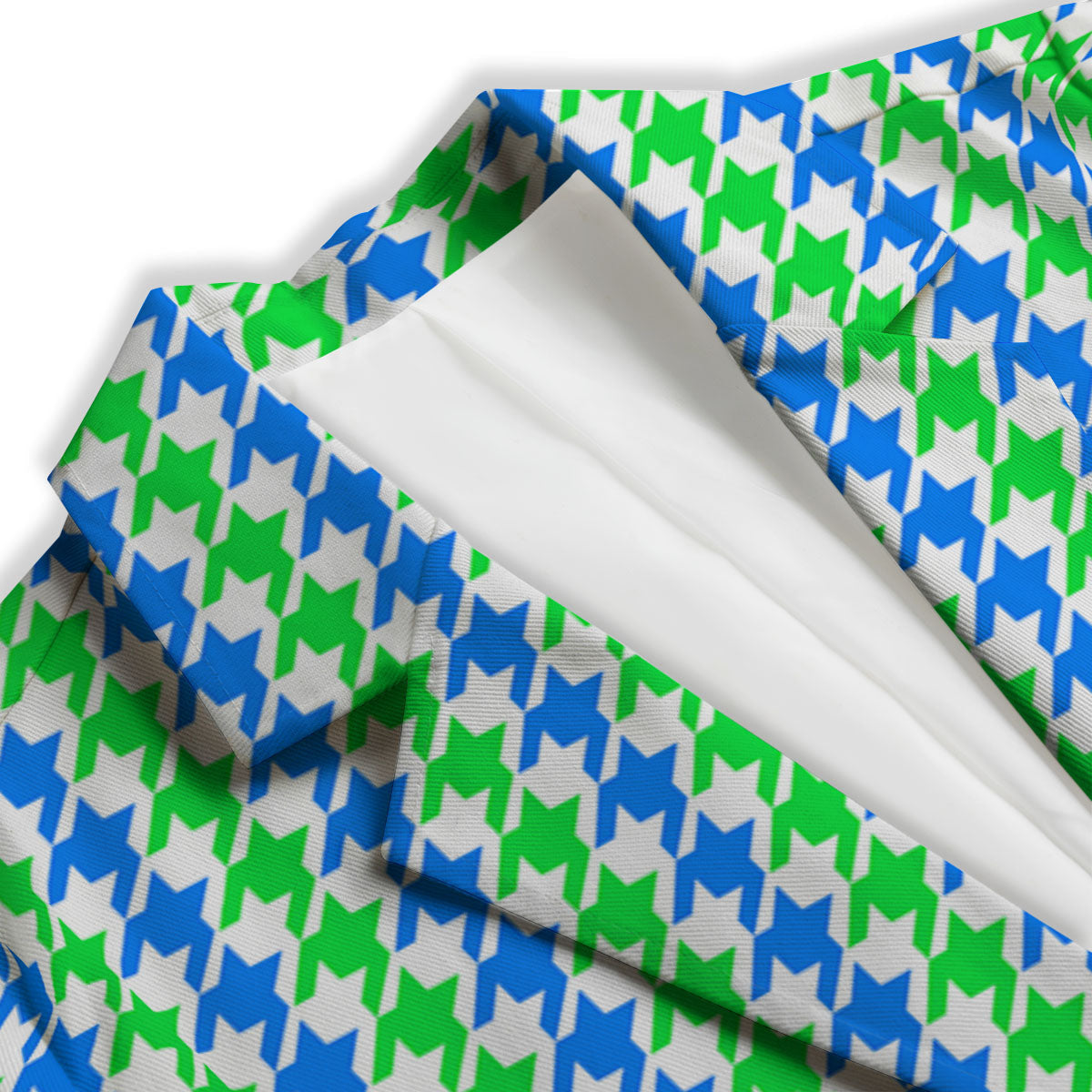 Green Blue And White Houndstooth Print Women's Blazer-grizzshop