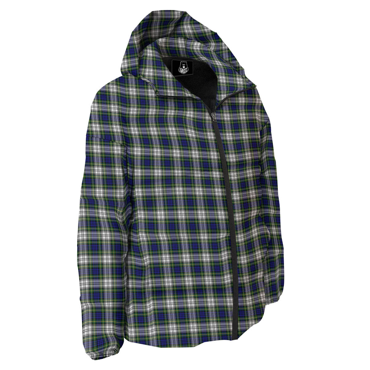 Green Blue And White Plaid Print Pattern Down Jacket-grizzshop