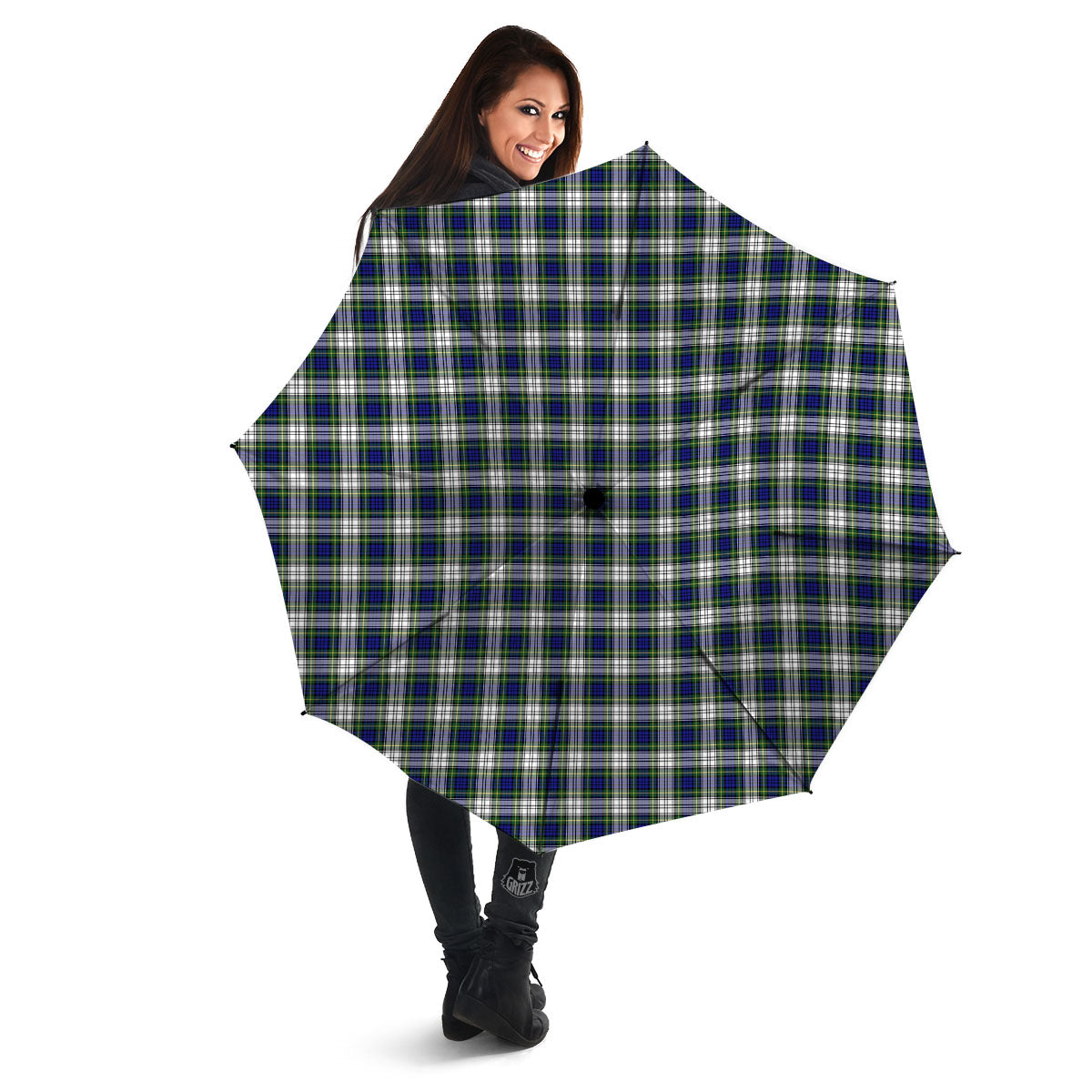Green Blue And White Plaid Print Pattern Umbrella-grizzshop