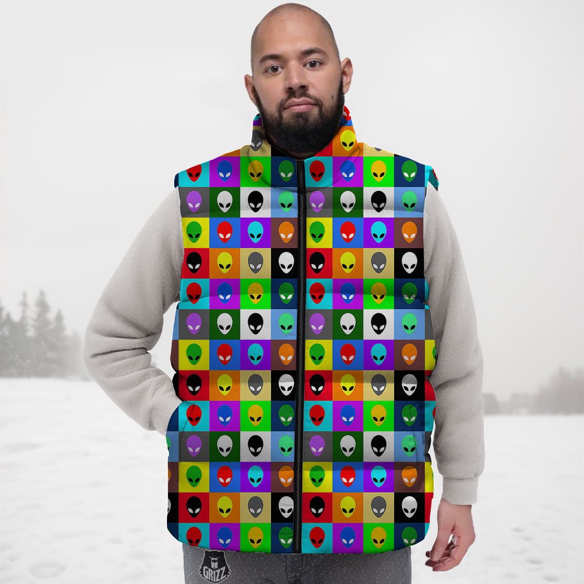 Green Blue Butterfly Pattern Print Down Vest-grizzshop