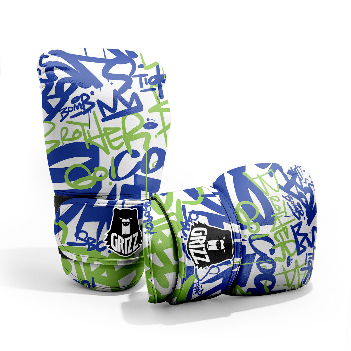 Green Blue Urban Graffiti Text Print Pattern Pro Boxing Glove
