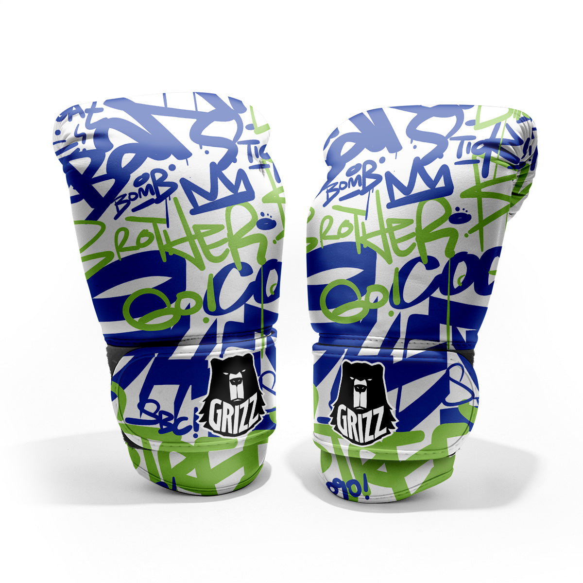 Green Blue Urban Graffiti Text Print Pattern Pro Boxing Glove