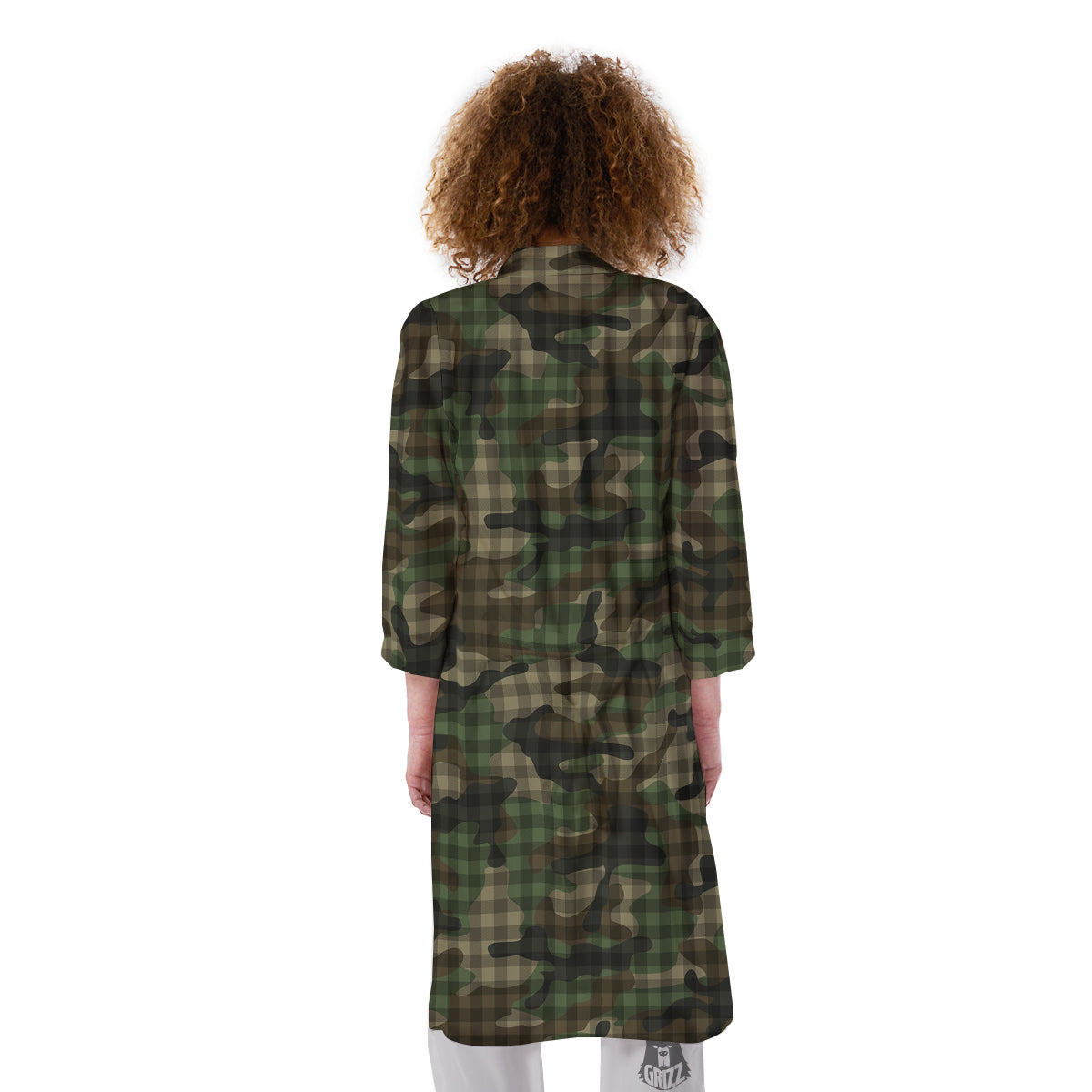 Green Camouflage Army Plaid Print Pattern Kimono-grizzshop