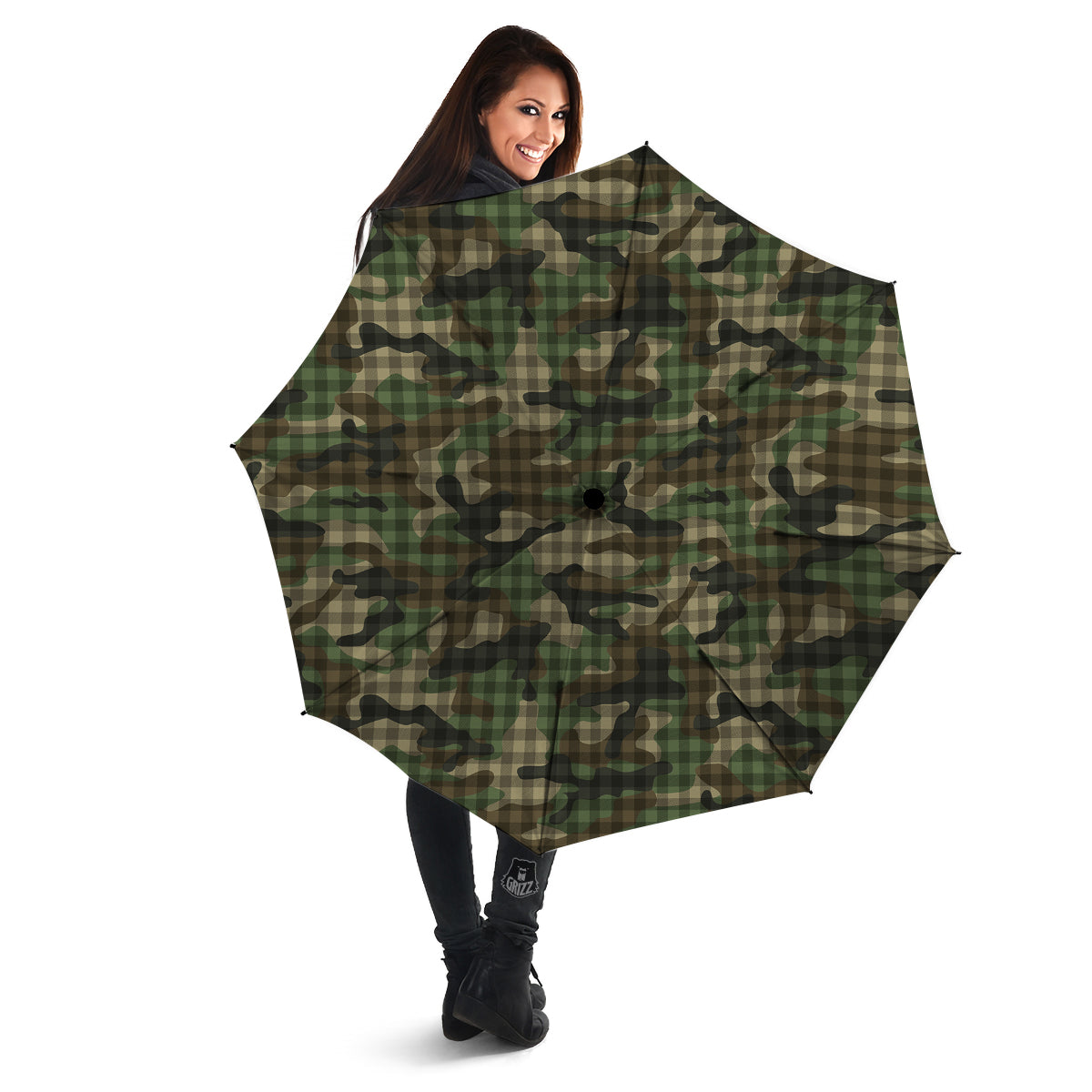 Green Camouflage Army Plaid Print Pattern Umbrella-grizzshop