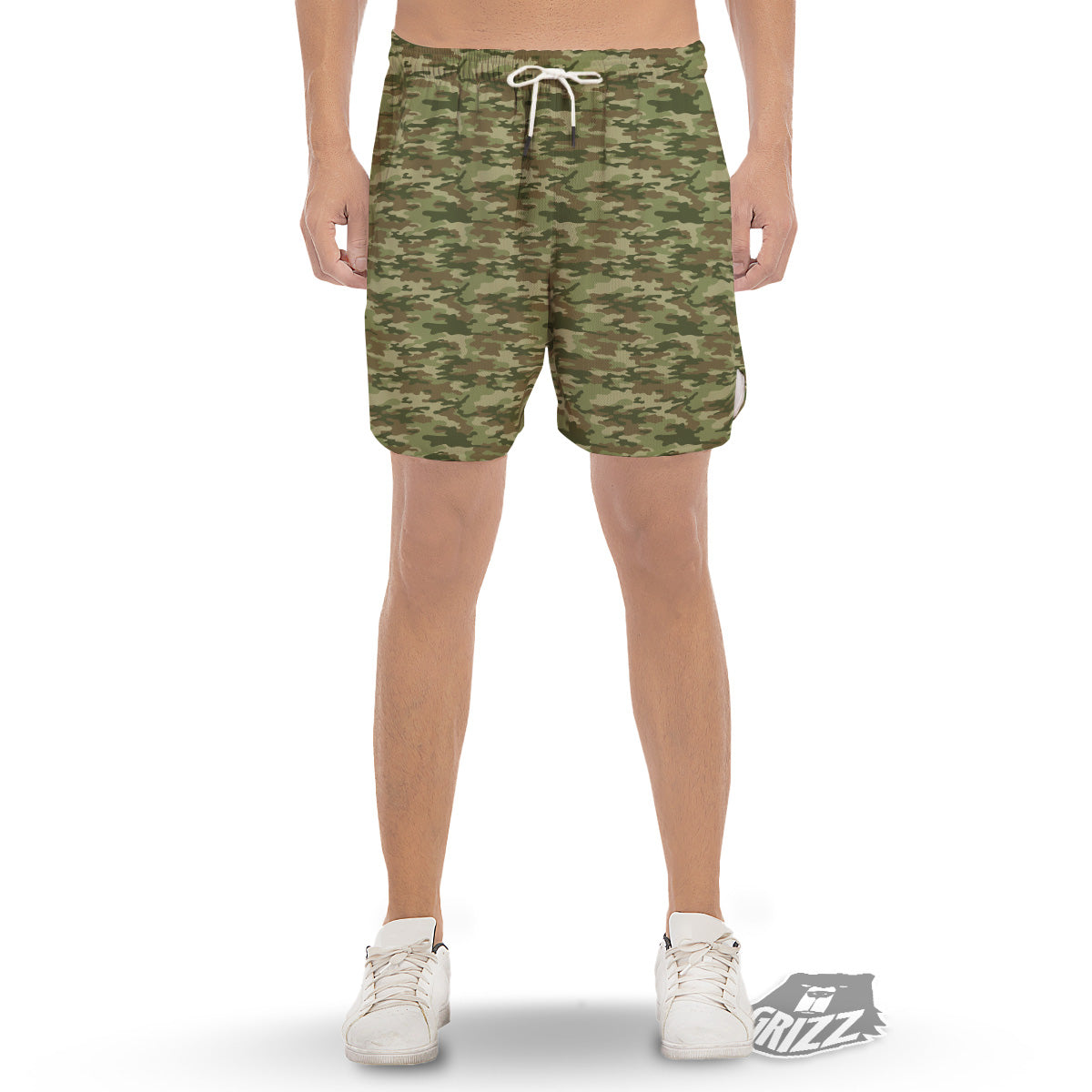 Green Camouflage Brown Print Men's Gym Shorts-grizzshop