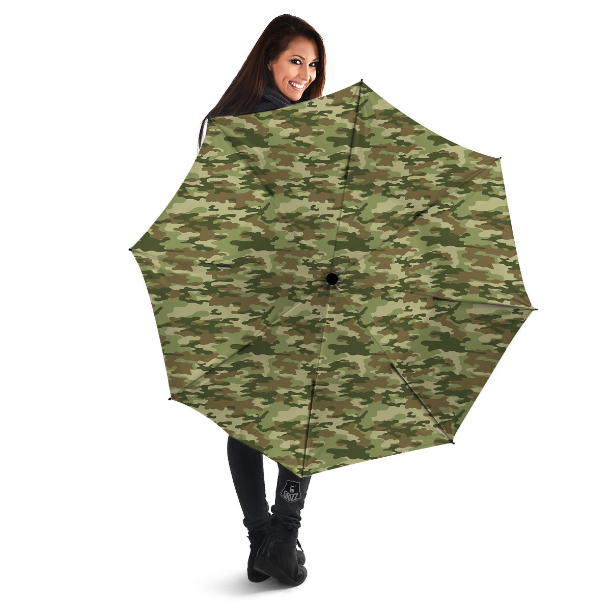 Green Camouflage Brown Print Umbrella-grizzshop