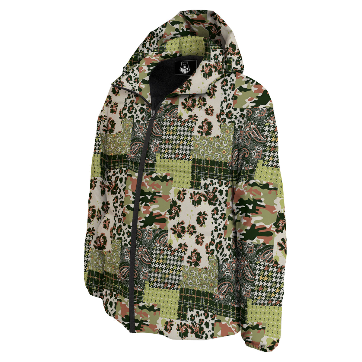 Green Camouflage Tartan Paisley Patchwork Print Pattern Down Jacket-grizzshop