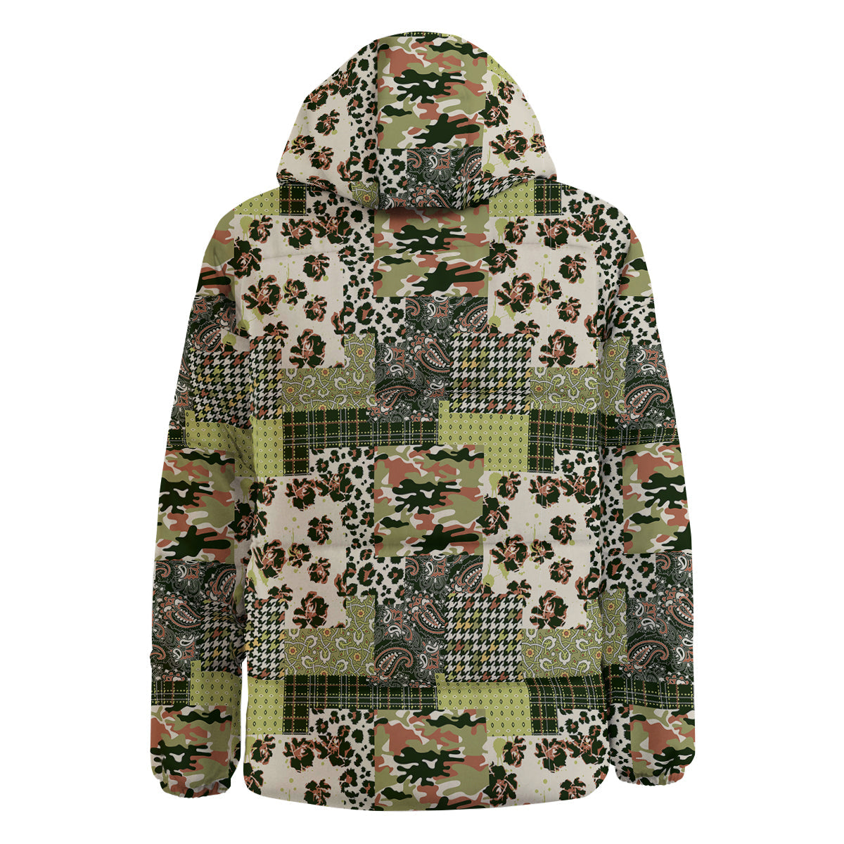 Green Camouflage Tartan Paisley Patchwork Print Pattern Down Jacket-grizzshop