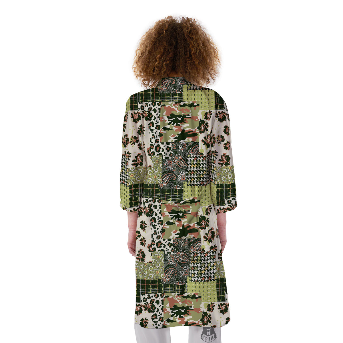 Green Camouflage Tartan Paisley Patchwork Print Pattern Kimono-grizzshop