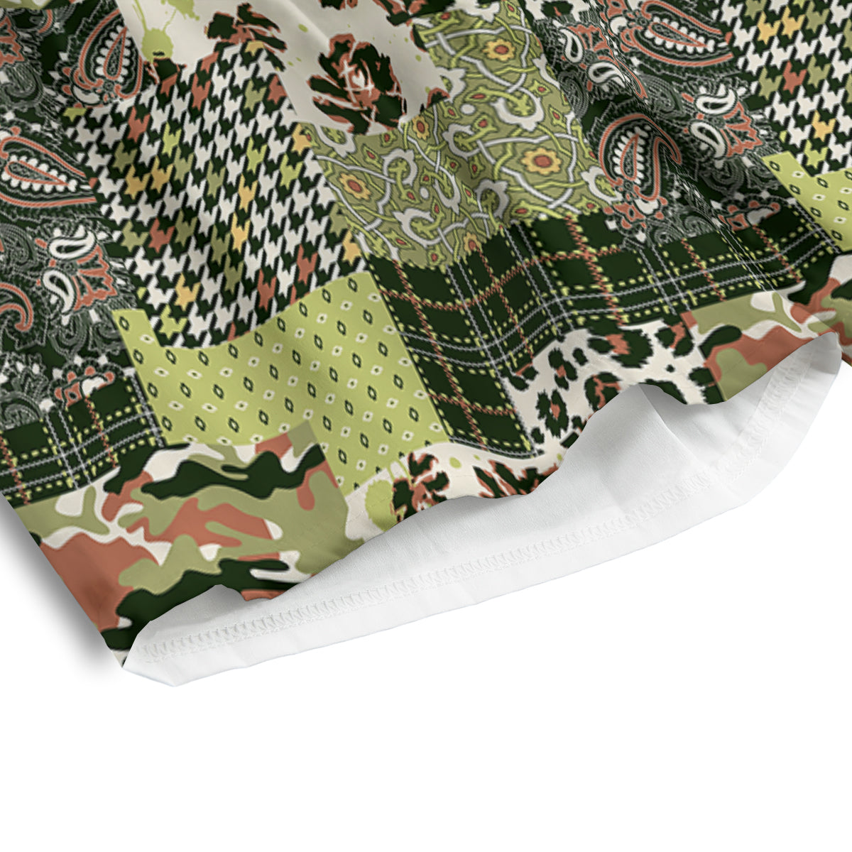 Green Camouflage Tartan Paisley Patchwork Print Pattern Men's Athletic Shorts