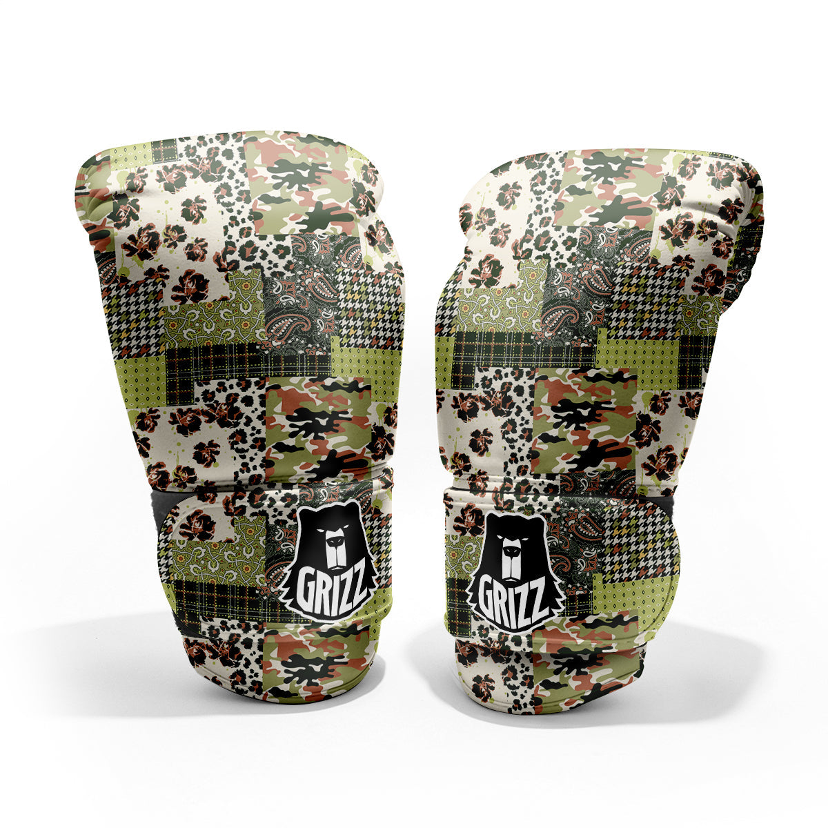Green Camouflage Tartan Paisley Patchwork Print Pattern Pro Boxing Glove