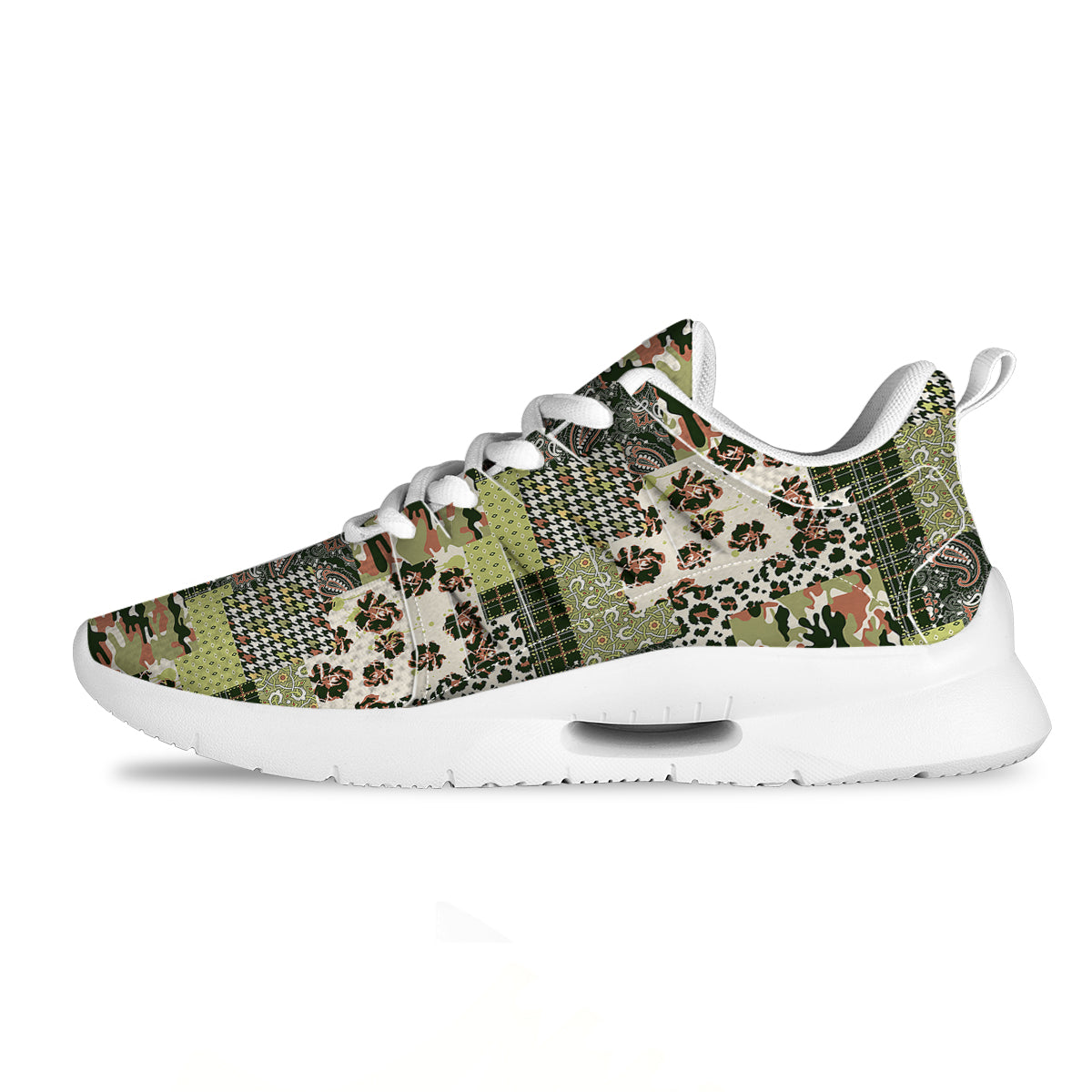 Green Camouflage Tartan Paisley Patchwork Print Pattern Tennis Shoes-grizzshop