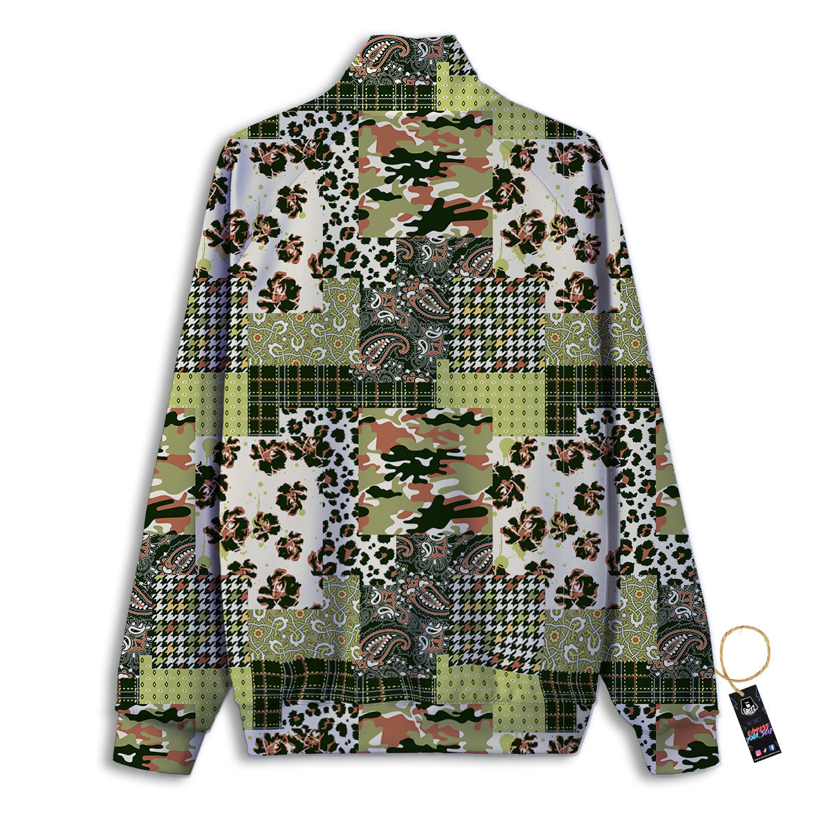 Green Camouflage Tartan Paisley Patchwork Print Pattern Track Jacket-grizzshop