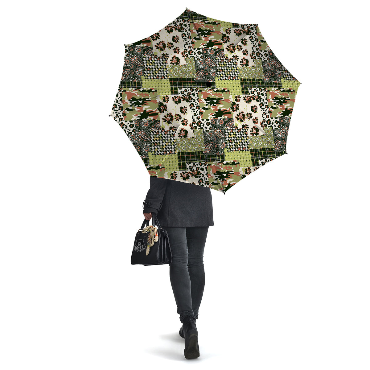 Green Camouflage Tartan Paisley Patchwork Print Pattern Umbrella-grizzshop