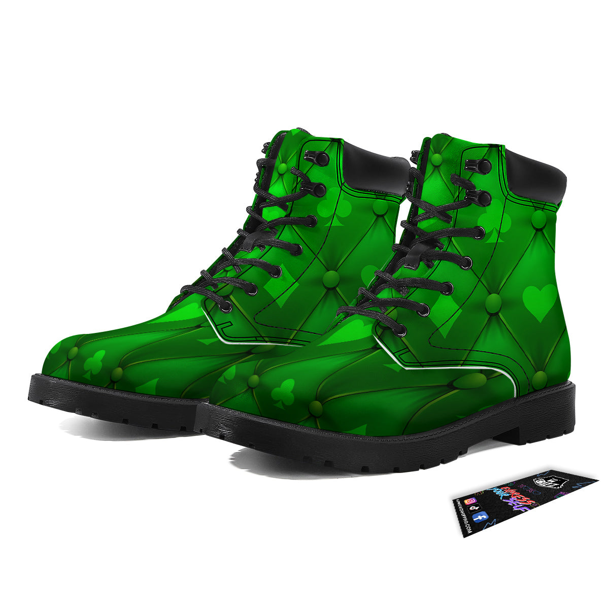 Green Casino Print Pattern Boots-grizzshop