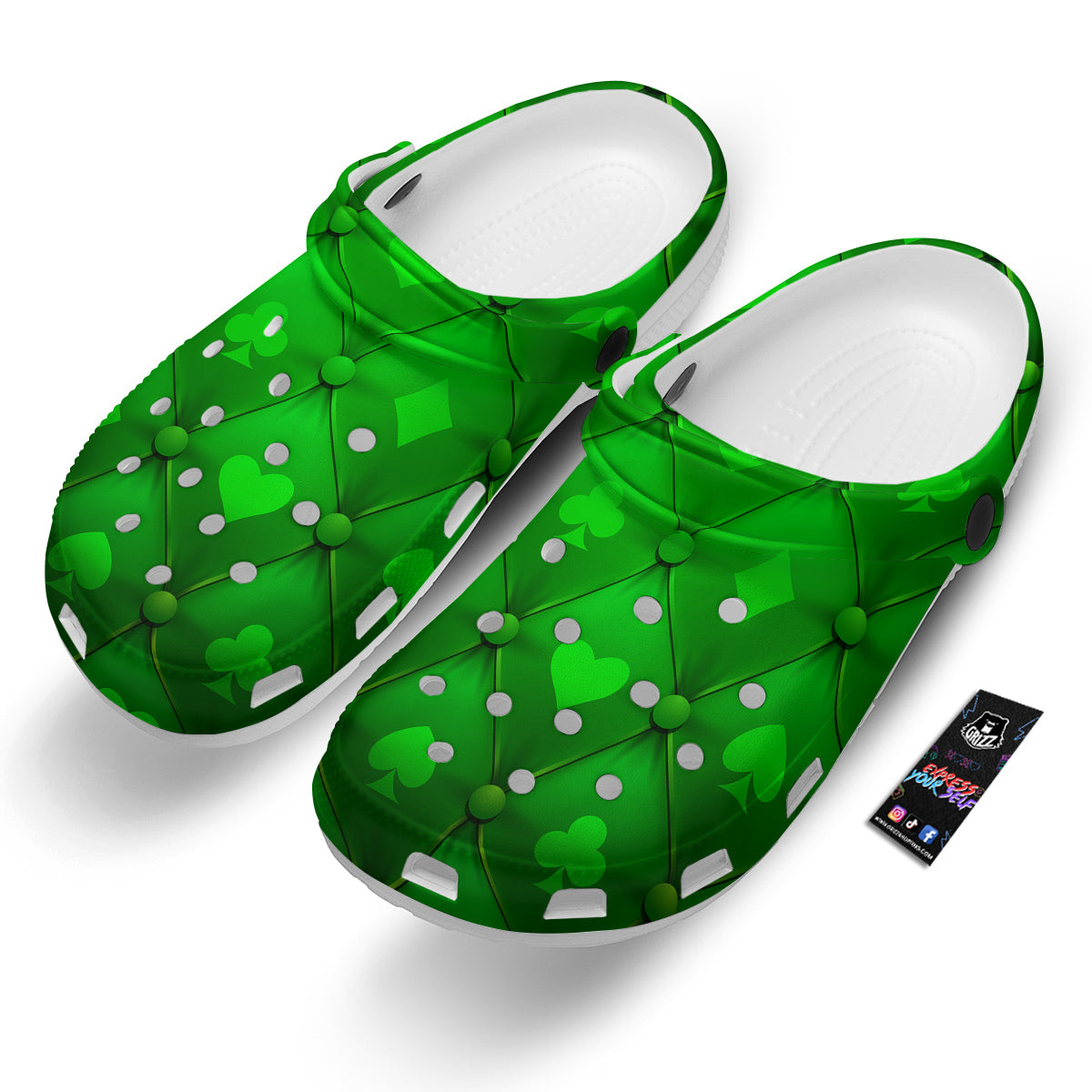 Green Casino Print Pattern Clog-grizzshop