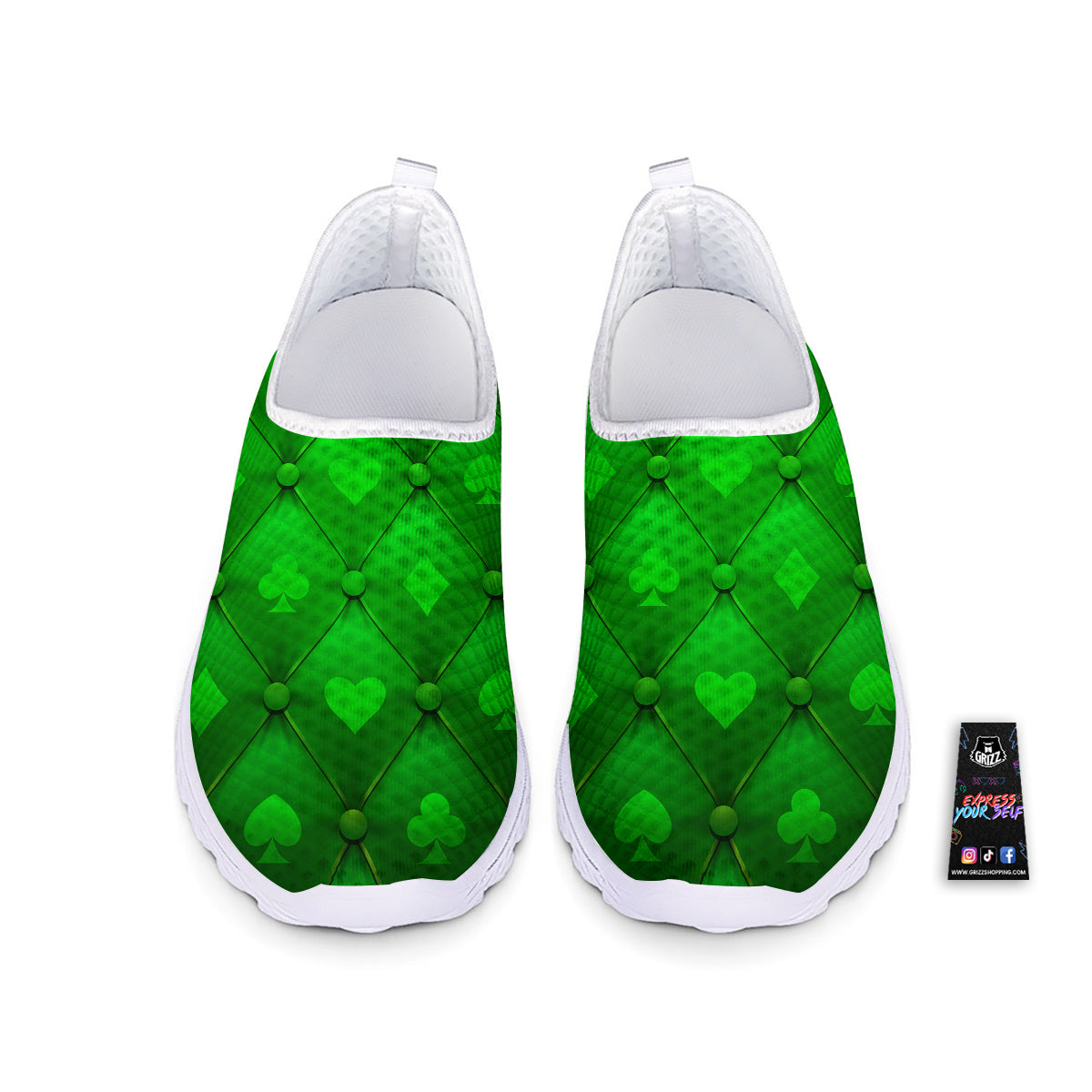 Green Casino Print Pattern Nurse Shoes-grizzshop