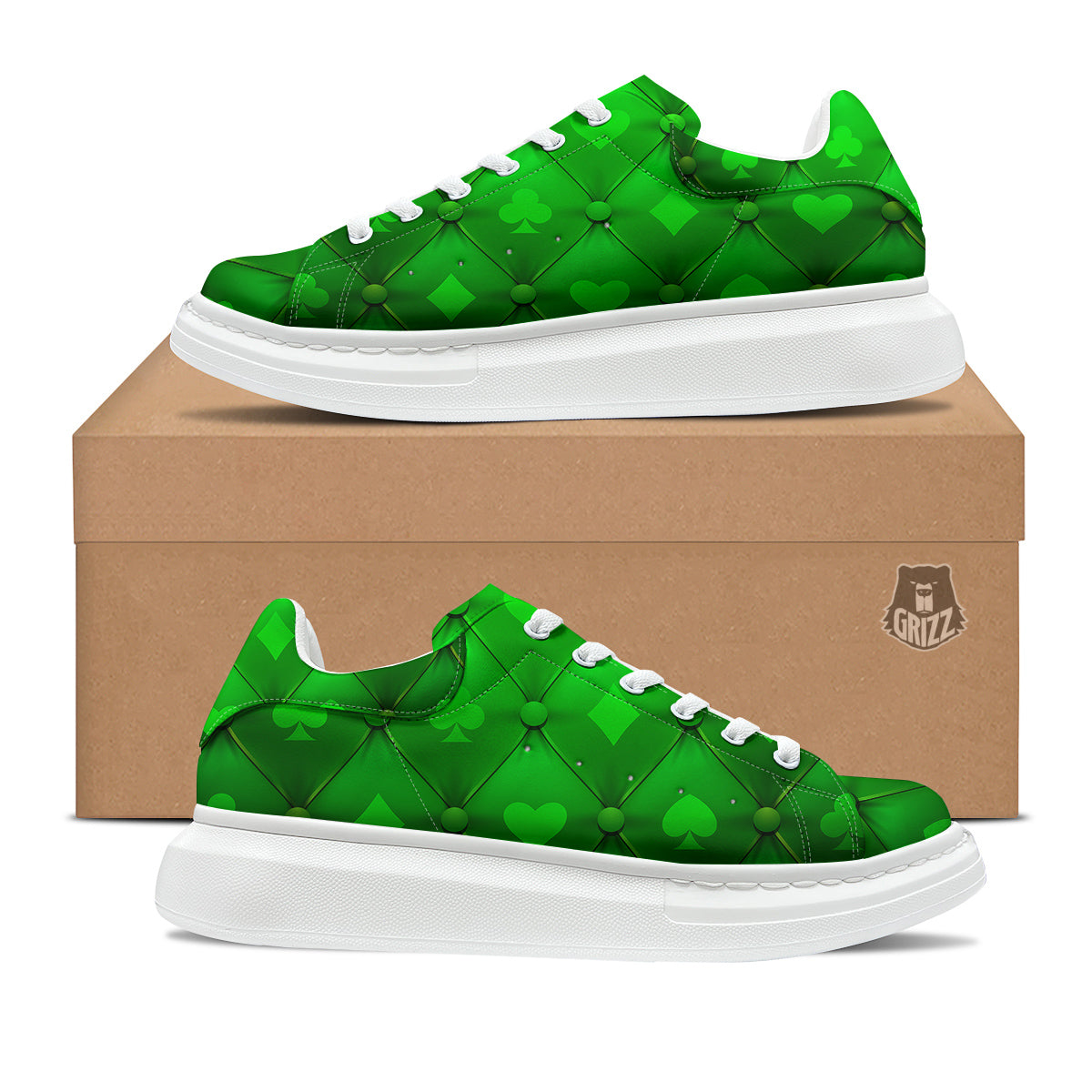 Green Casino Print Pattern Platform Shoes-grizzshop