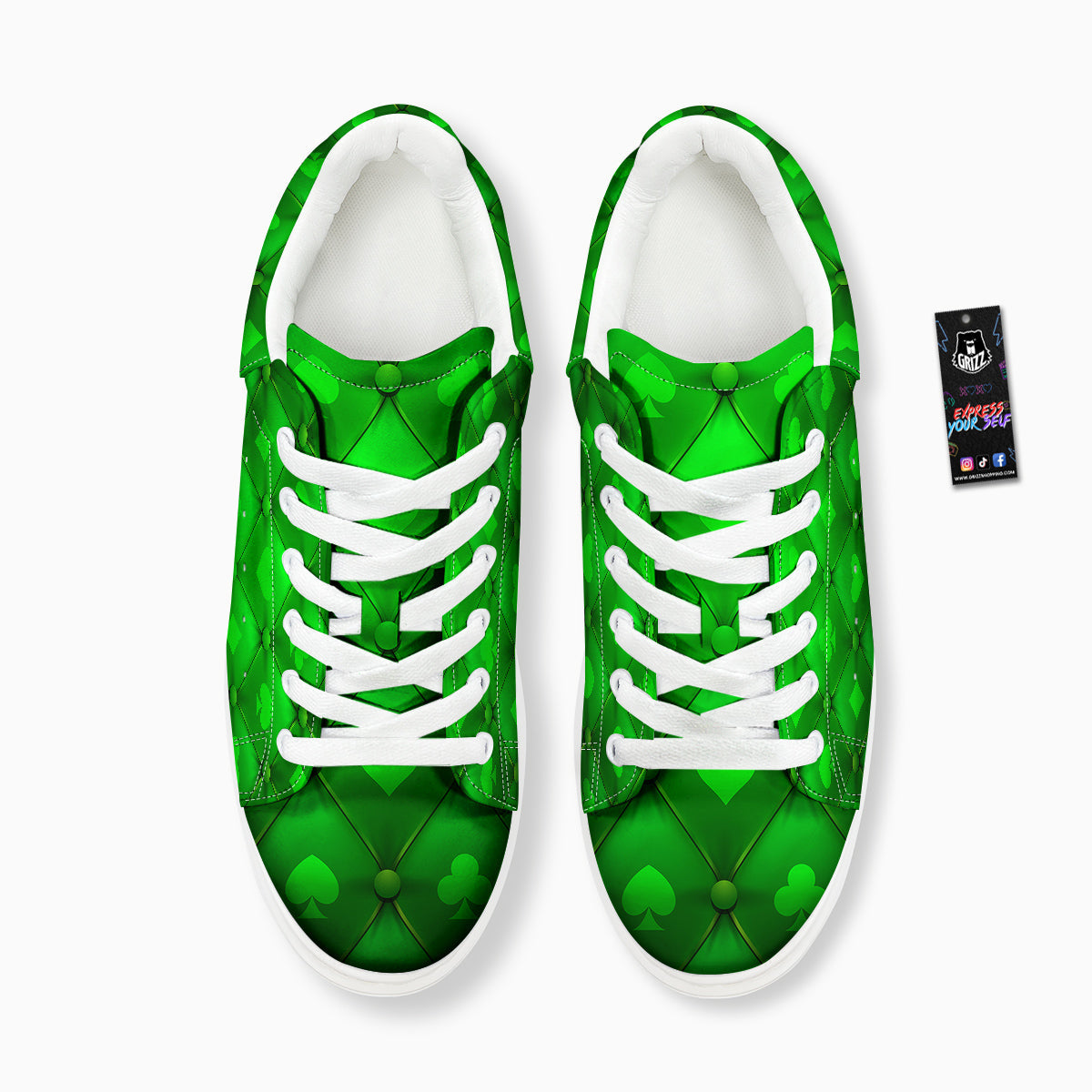 Green Casino Print Pattern Platform Shoes-grizzshop