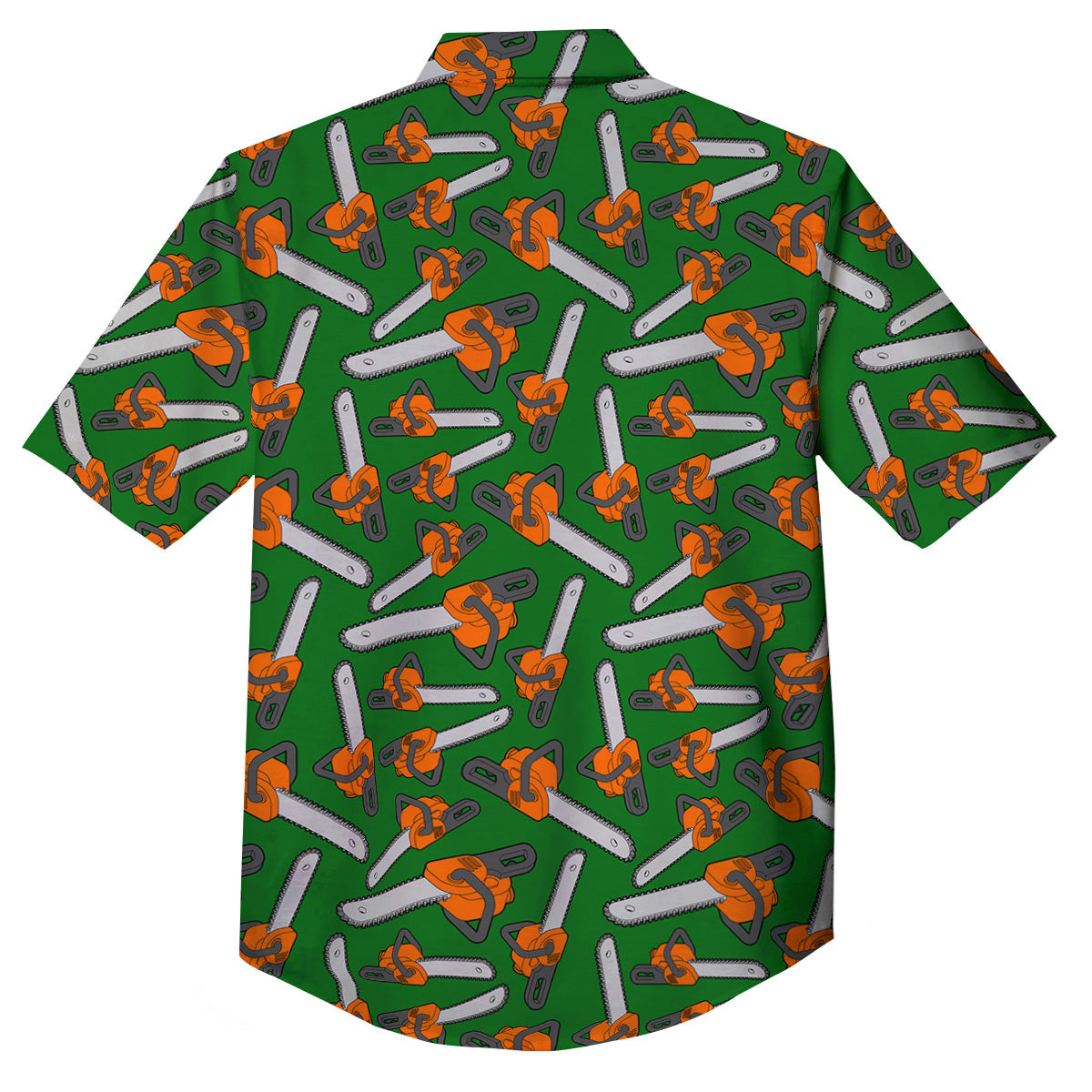 Green Chainsaw Print Pattern Button Up Shirt-grizzshop