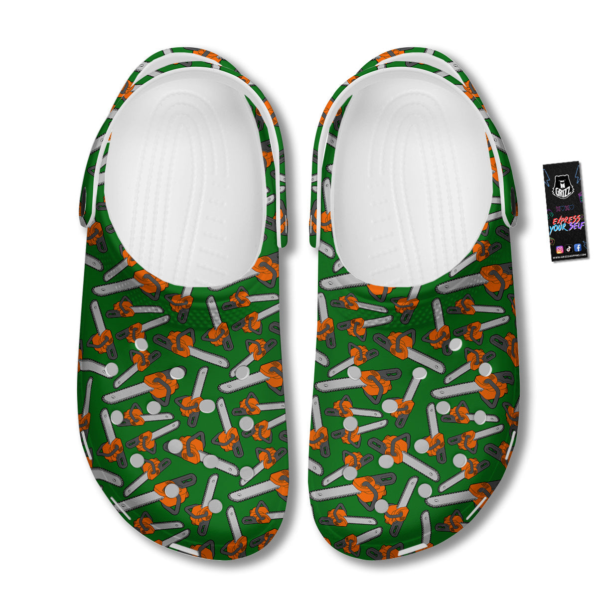 Green Chainsaw Print Pattern Clog-grizzshop