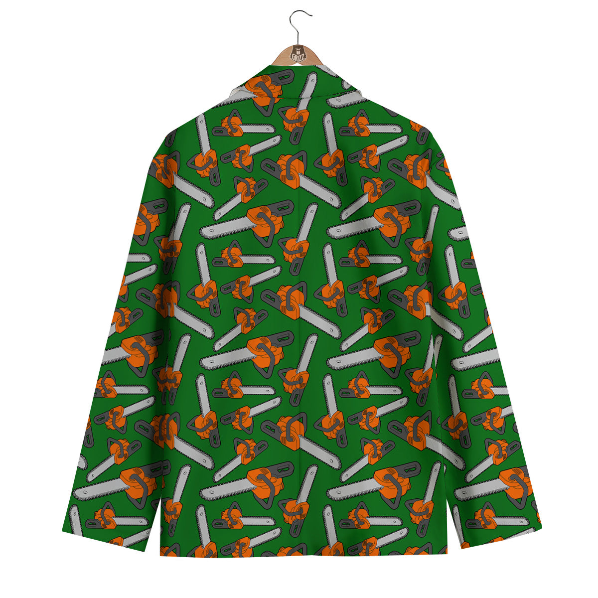 Green Chainsaw Print Pattern Men's Blazer-grizzshop