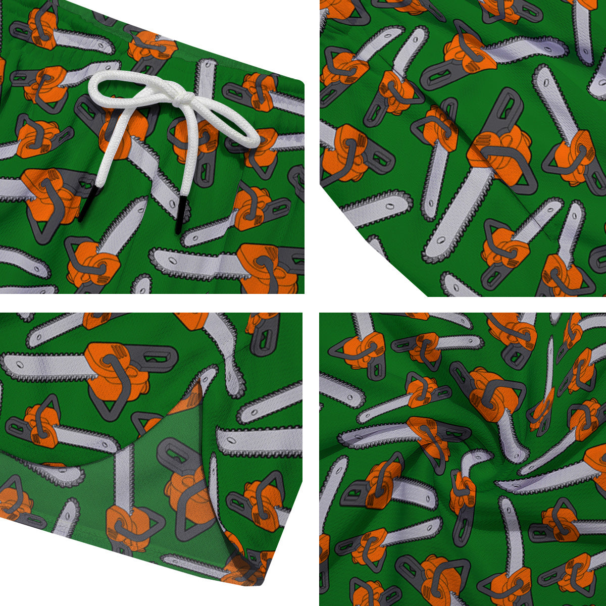 Green Chainsaw Print Pattern Men's Running Shorts-grizzshop