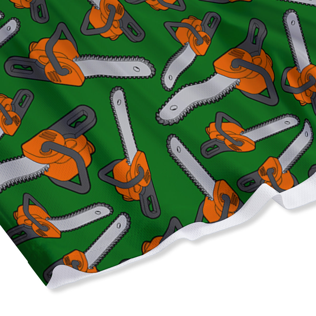 Green Chainsaw Print Pattern Mesh Shorts-grizzshop