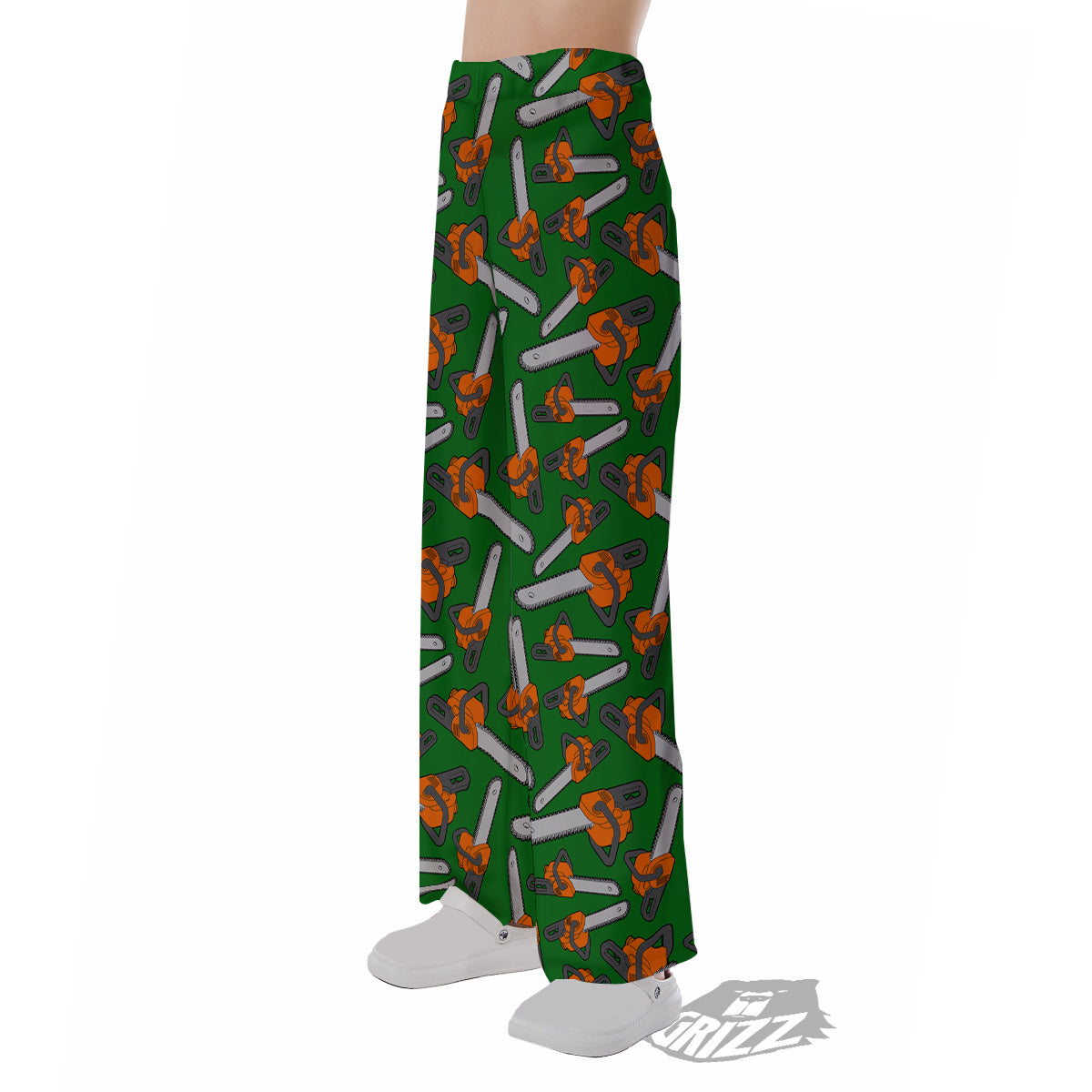 Green Chainsaw Print Pattern Pajama Pants-grizzshop