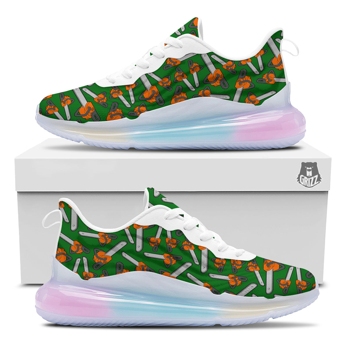 Green Chainsaw Print Pattern Running Sneakers-grizzshop