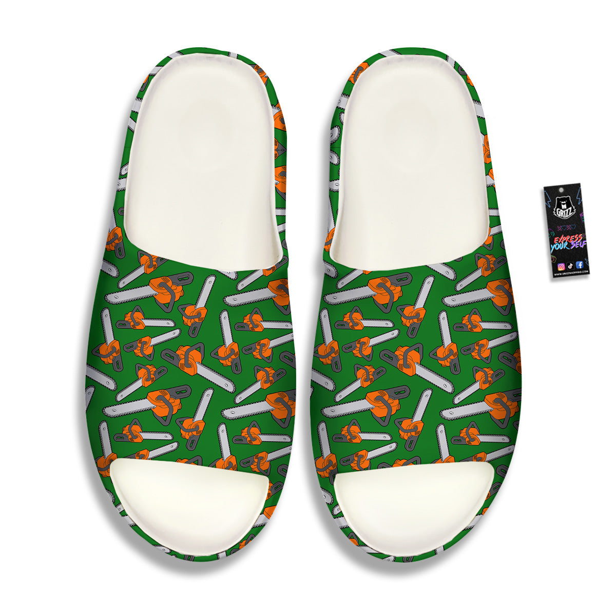 Green Chainsaw Print Pattern Sandals-grizzshop