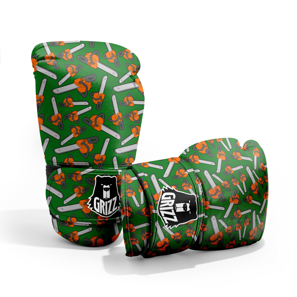 Green Chainsaw Print Pattern Sparring Gloves-grizzshop