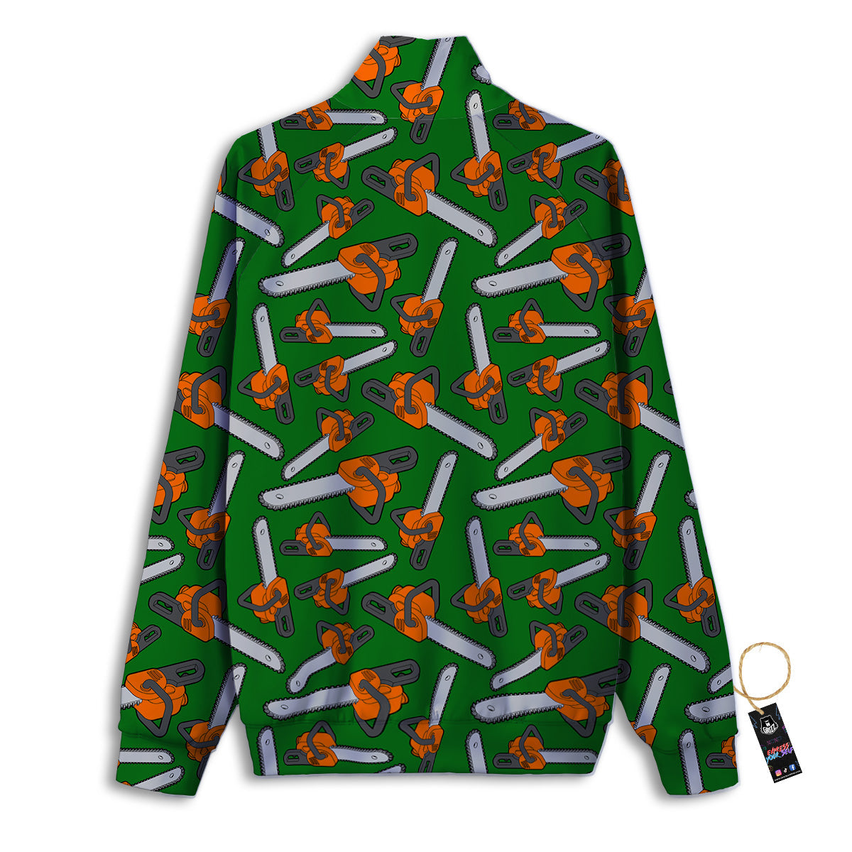 Green Chainsaw Print Pattern Track Jacket-grizzshop
