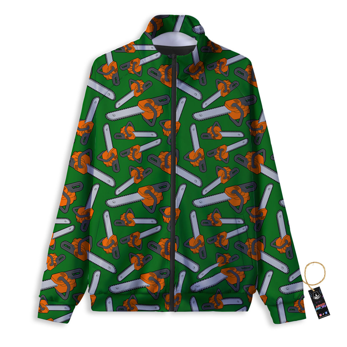 Green Chainsaw Print Pattern Track Jacket-grizzshop