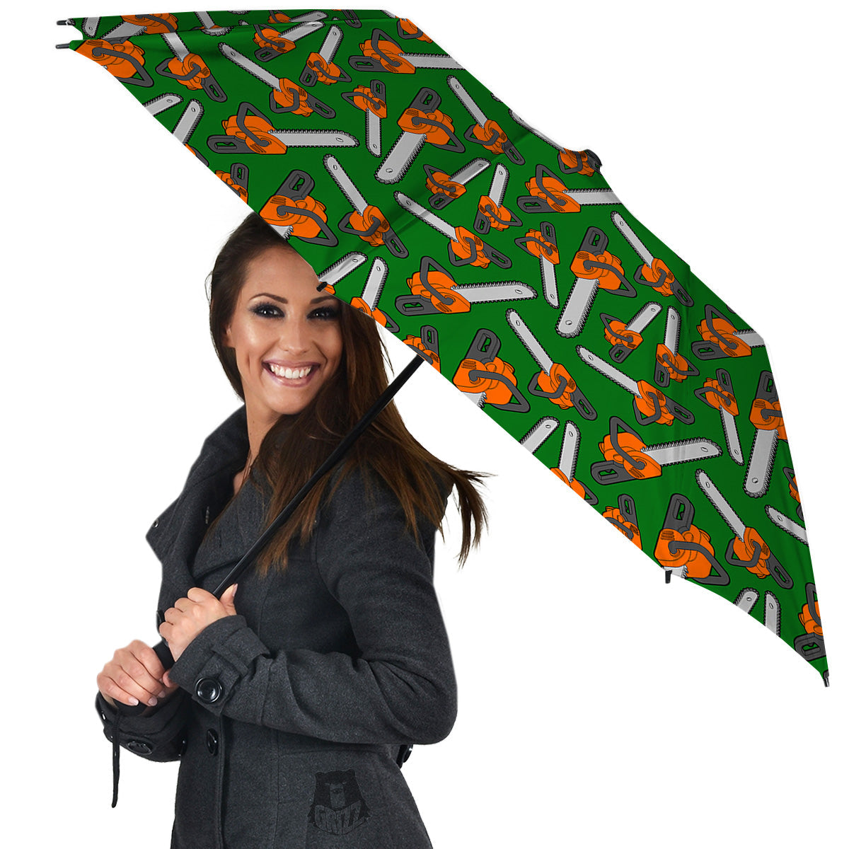 Green Chainsaw Print Pattern Umbrella-grizzshop
