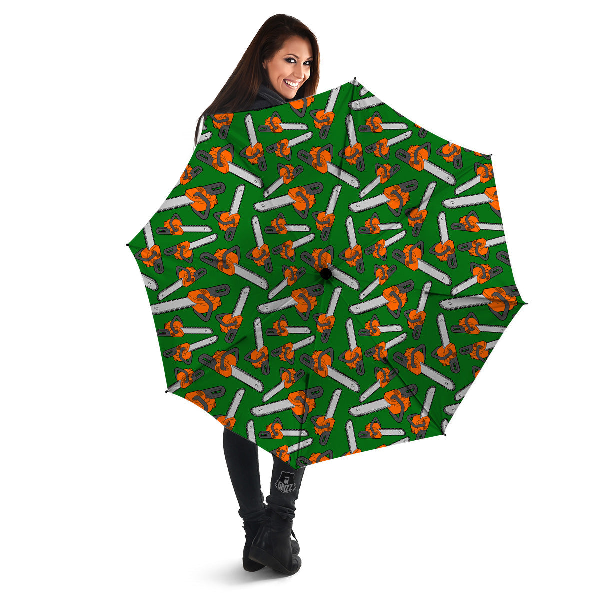 Green Chainsaw Print Pattern Umbrella-grizzshop