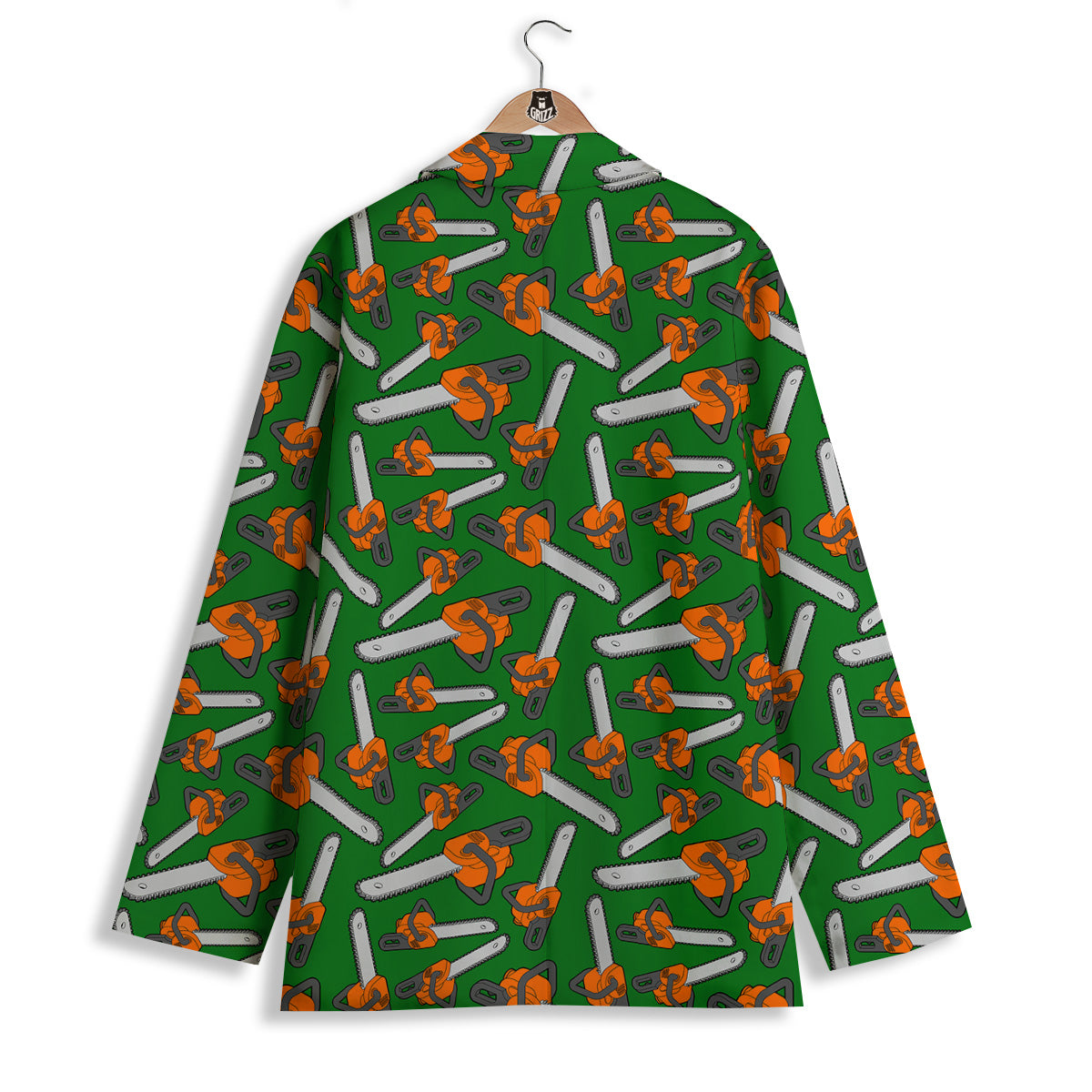 Green Chainsaw Print Pattern Women's Blazer-grizzshop