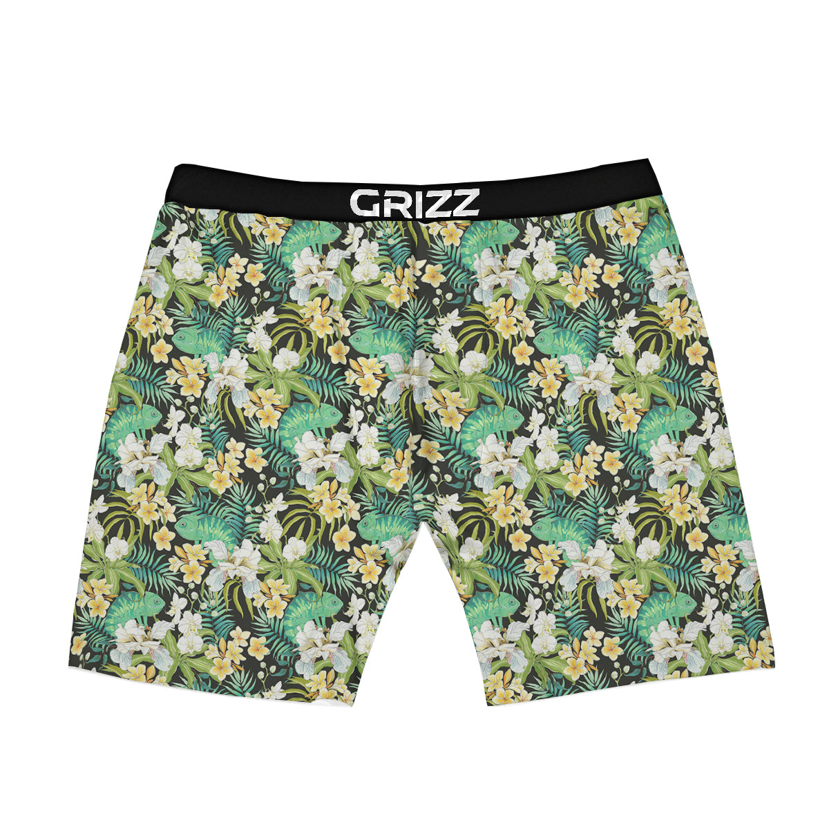 Green Chameleon And Flowers Plumeria Orchid Print Pattern Boxer Briefs-grizzshop