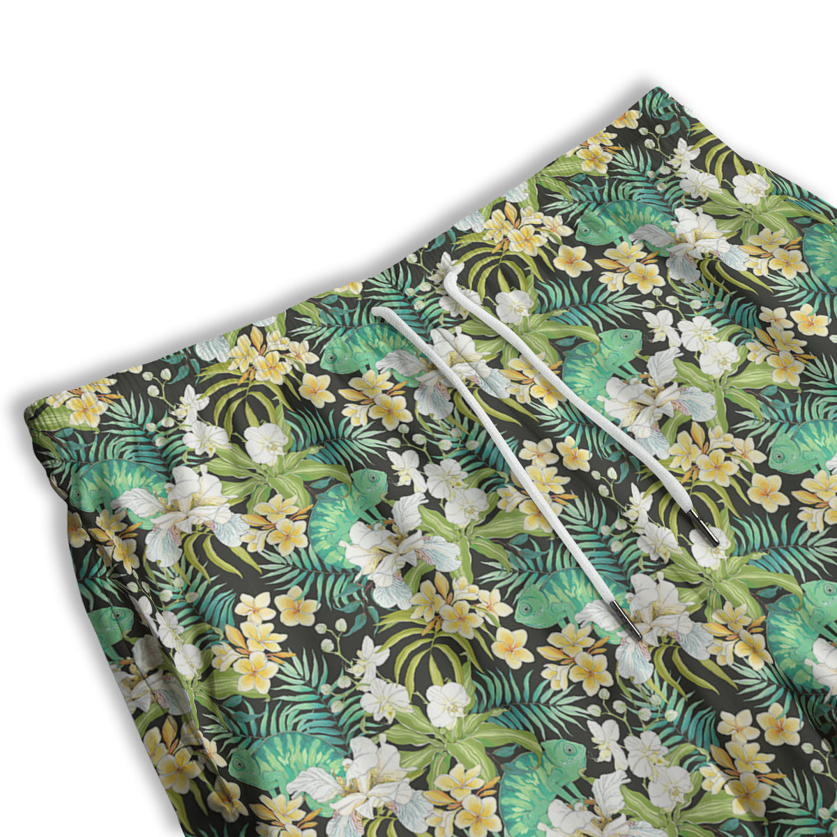 Green Chameleon And Flowers Plumeria Orchid Print Pattern Men's Athletic Shorts-grizzshop