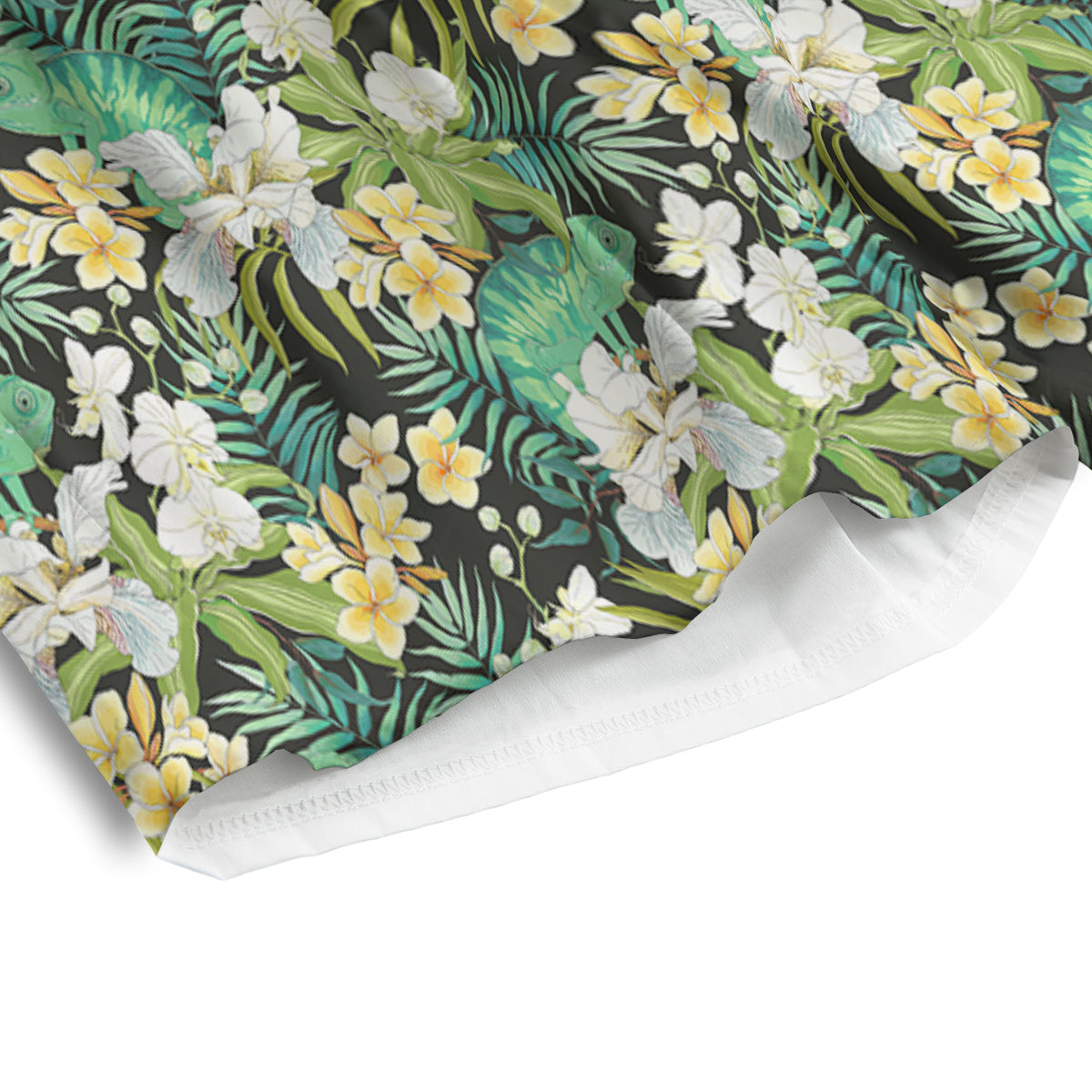 Green Chameleon And Flowers Plumeria Orchid Print Pattern Men's Athletic Shorts-grizzshop