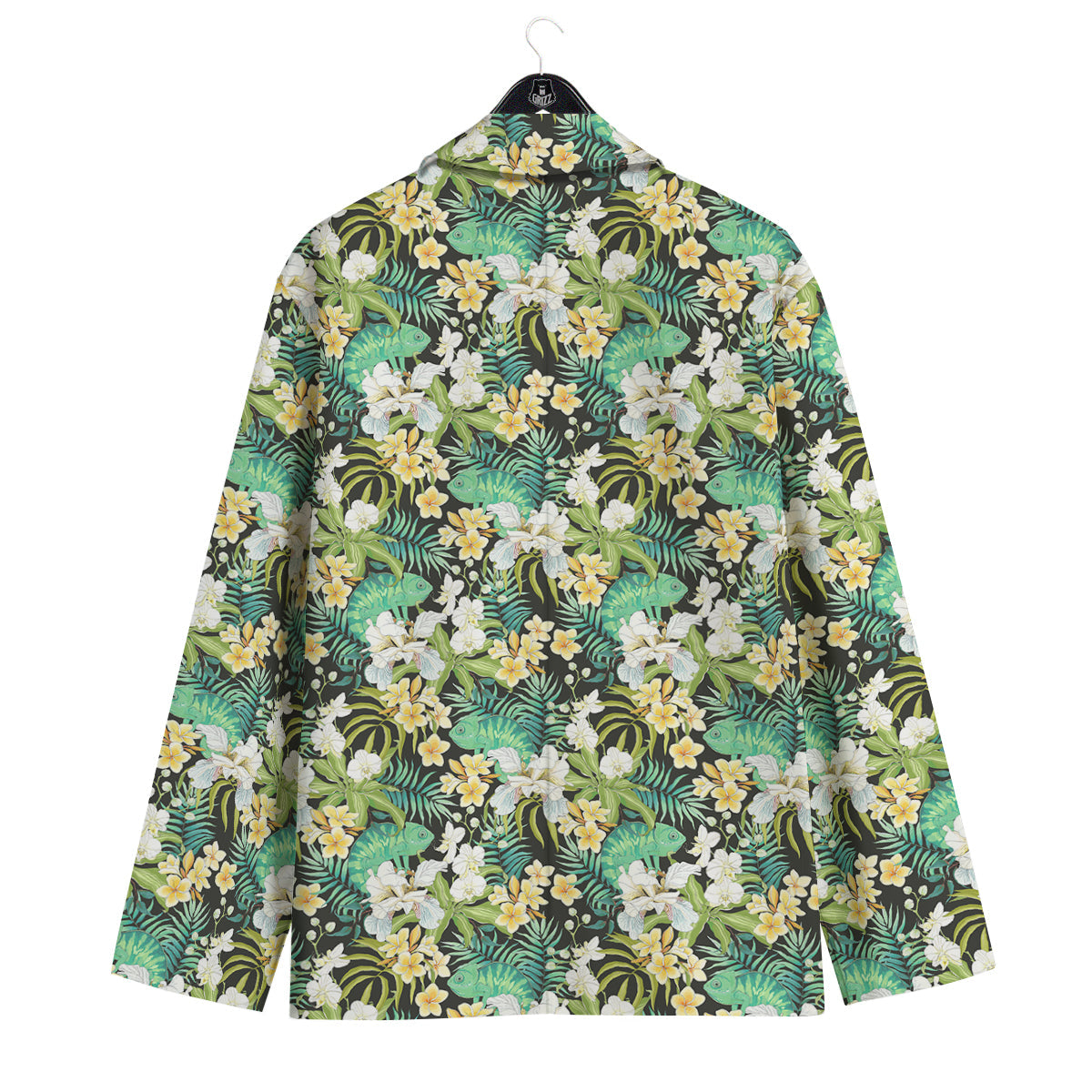 Green Chameleon And Flowers Plumeria Orchid Print Pattern Men's Sport Coat-grizzshop