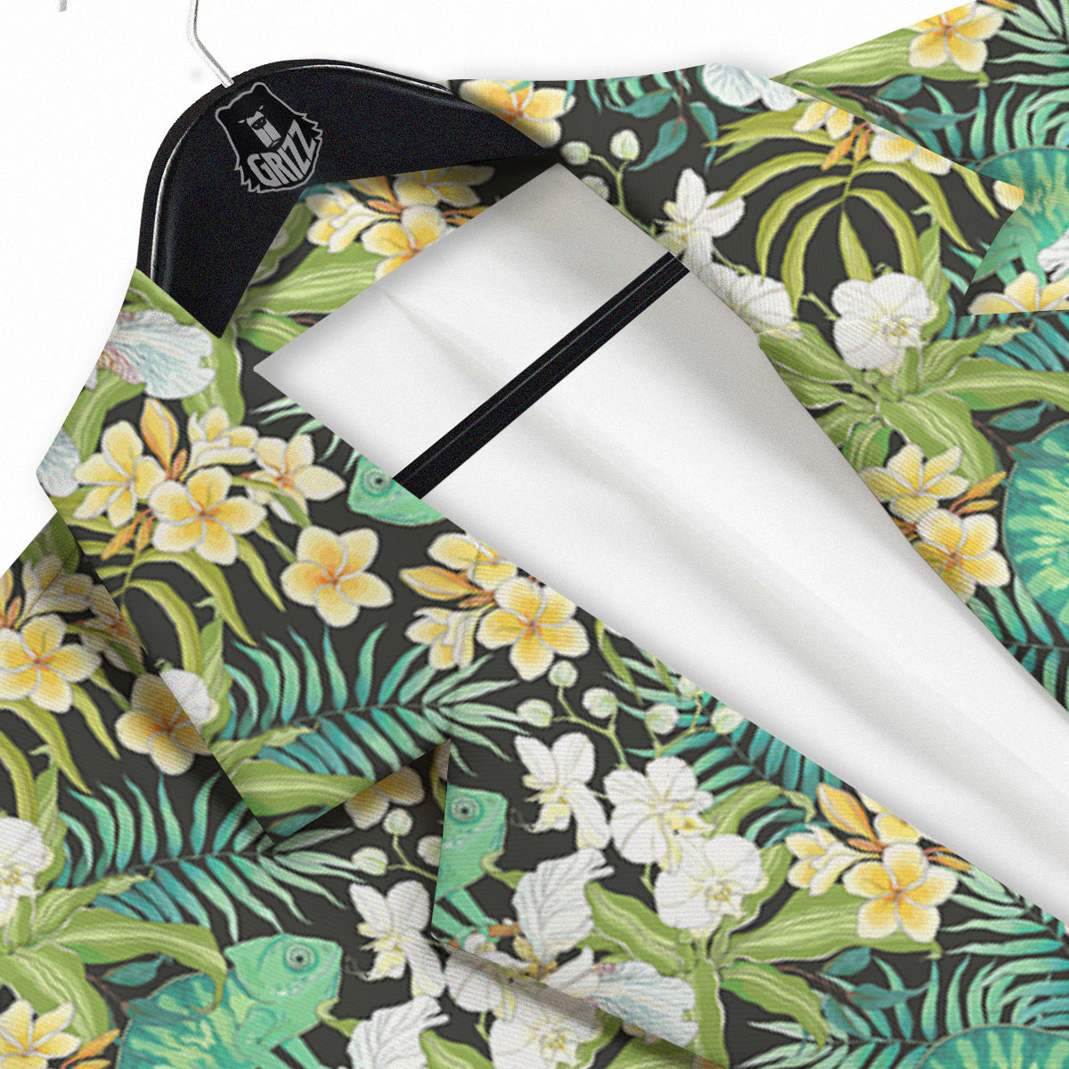 Green Chameleon And Flowers Plumeria Orchid Print Pattern Men's Sport Coat-grizzshop